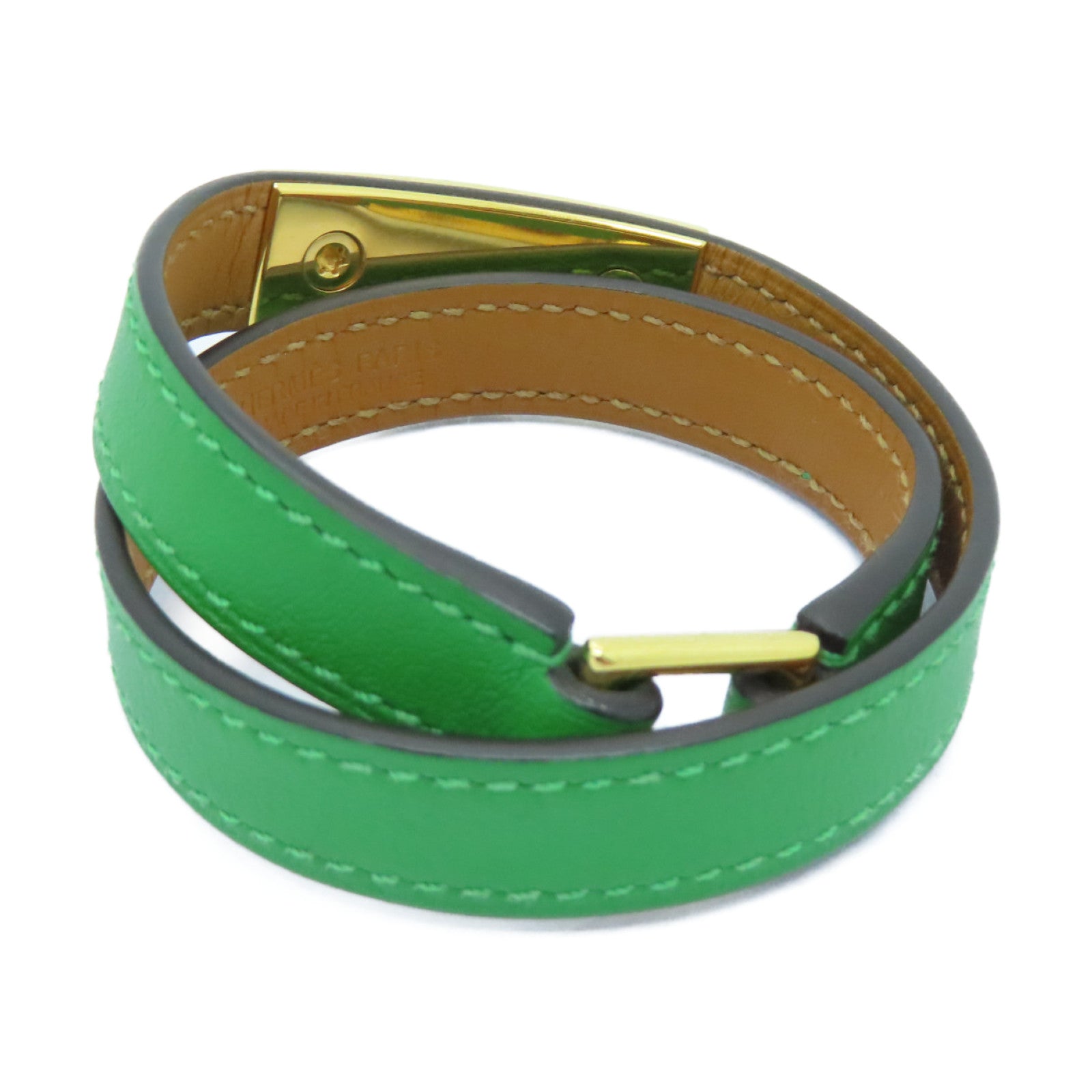 HERMES Swift皮革CDC Leather Bracelet金扣手镯绿色