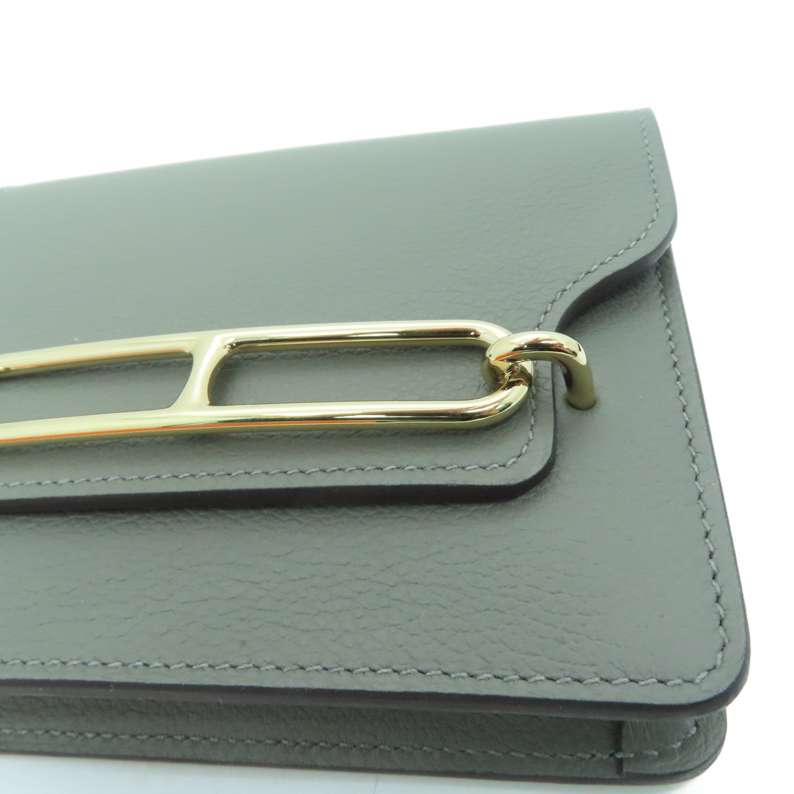 HERMES Evercolor皮革Roulis Slim金扣钱包Gris Meyer/灰色