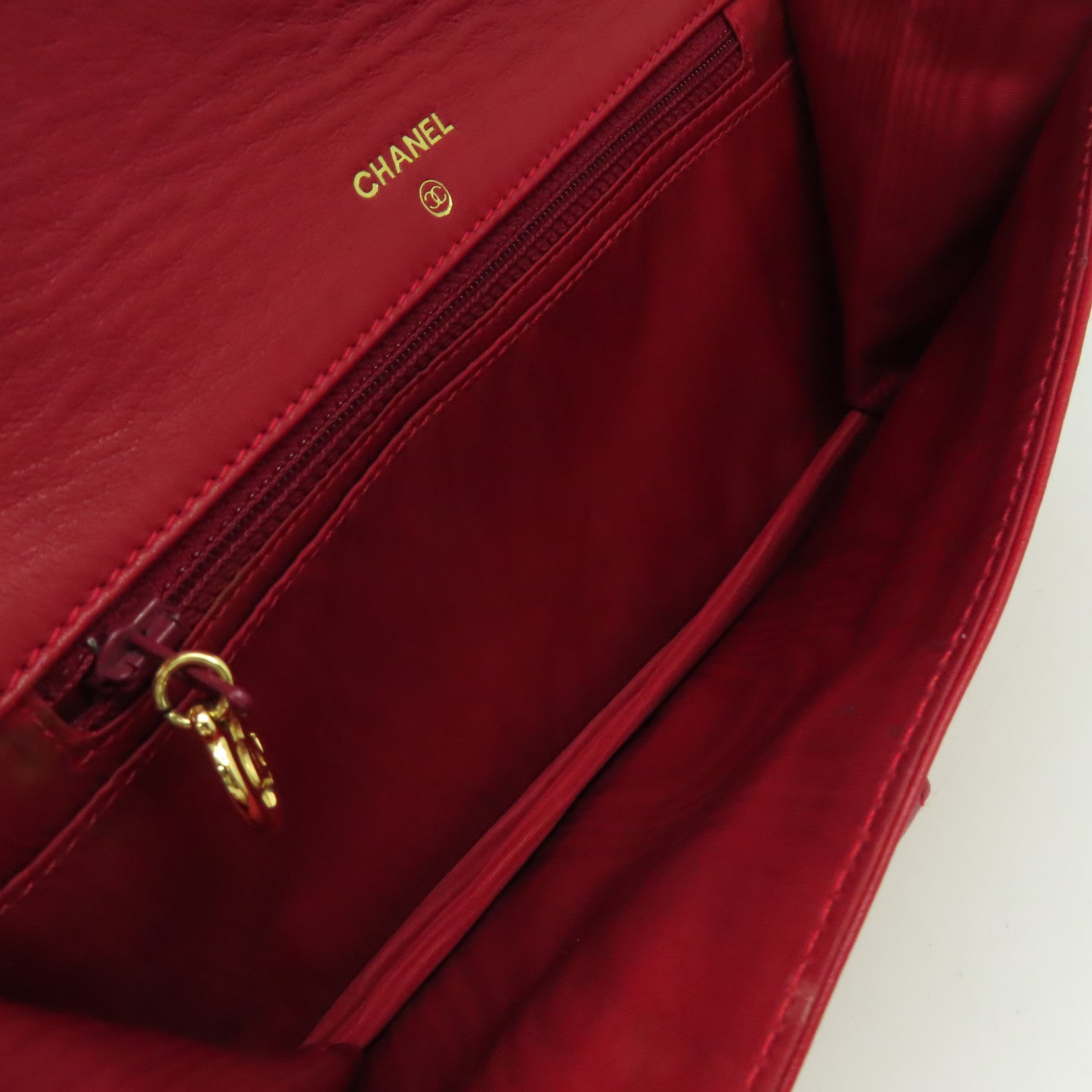 CHANEL 漆皮皮革Vintage Wallet On Chain Shoulder Bag金扣鏈帶肩背袋紅色