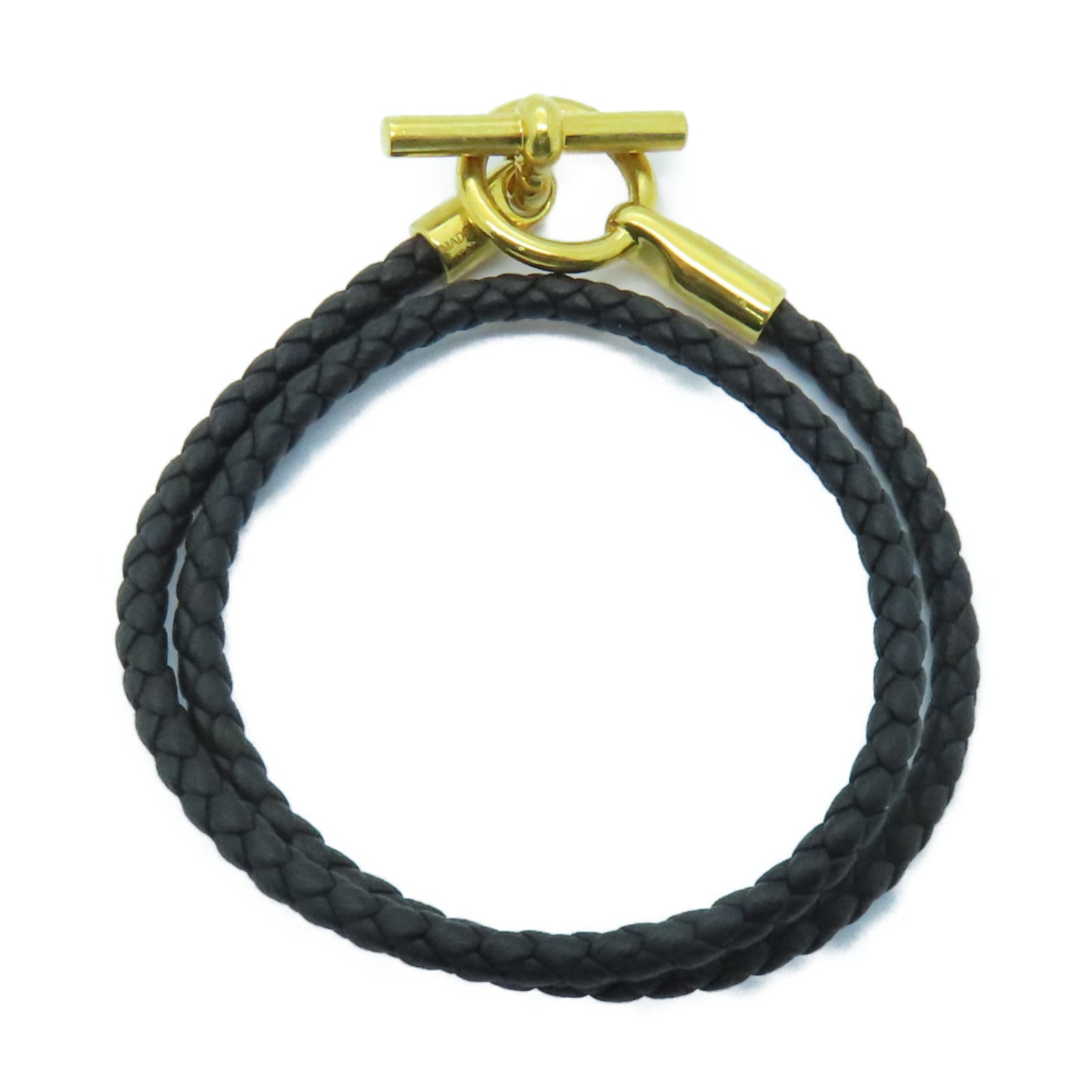 HERMES Swift皮革Glenan Double Tour金扣手鏈Noir黑色