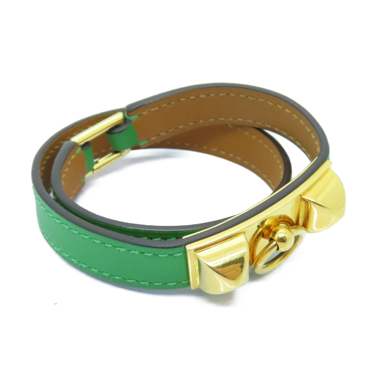 HERMES Swift皮革CDC Leather Bracelet金扣手镯绿色