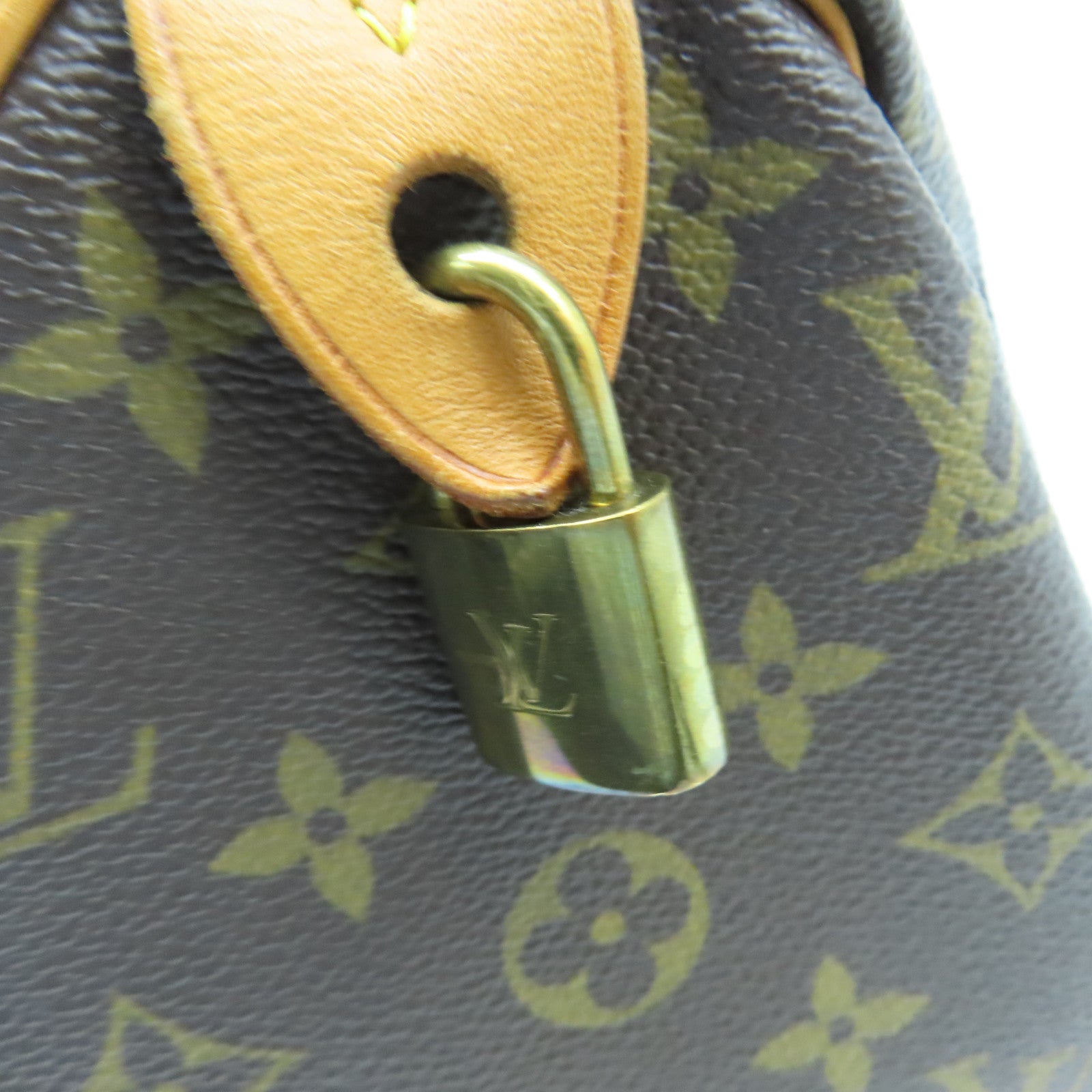 LOUIS VUITTON Monogram Speedy 25 Gold Buckle Handle Bag Brown