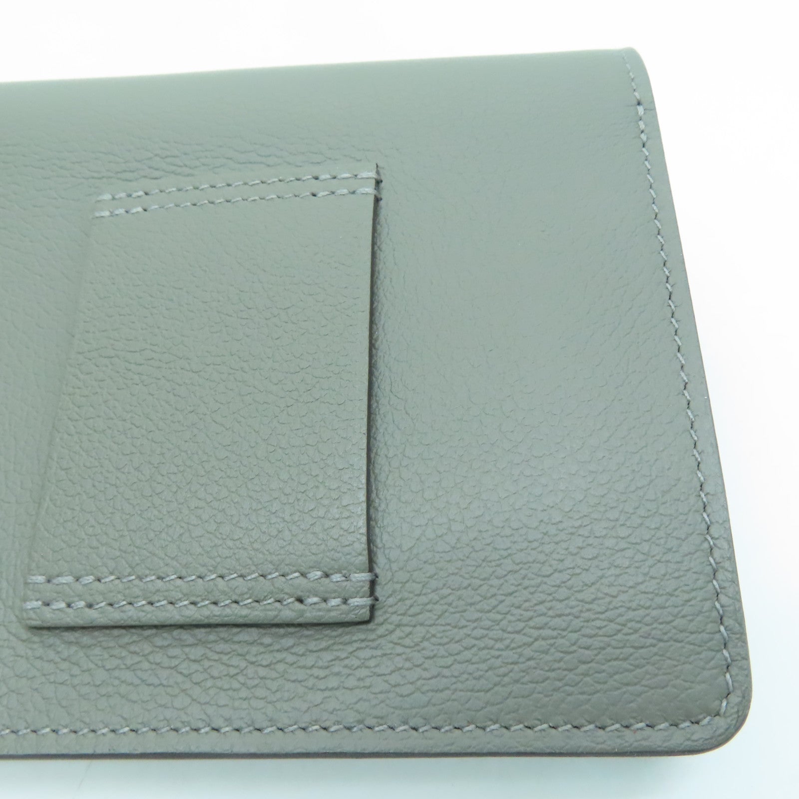 HERMES Evercolor皮革Roulis Slim金扣钱包Gris Meyer/灰色