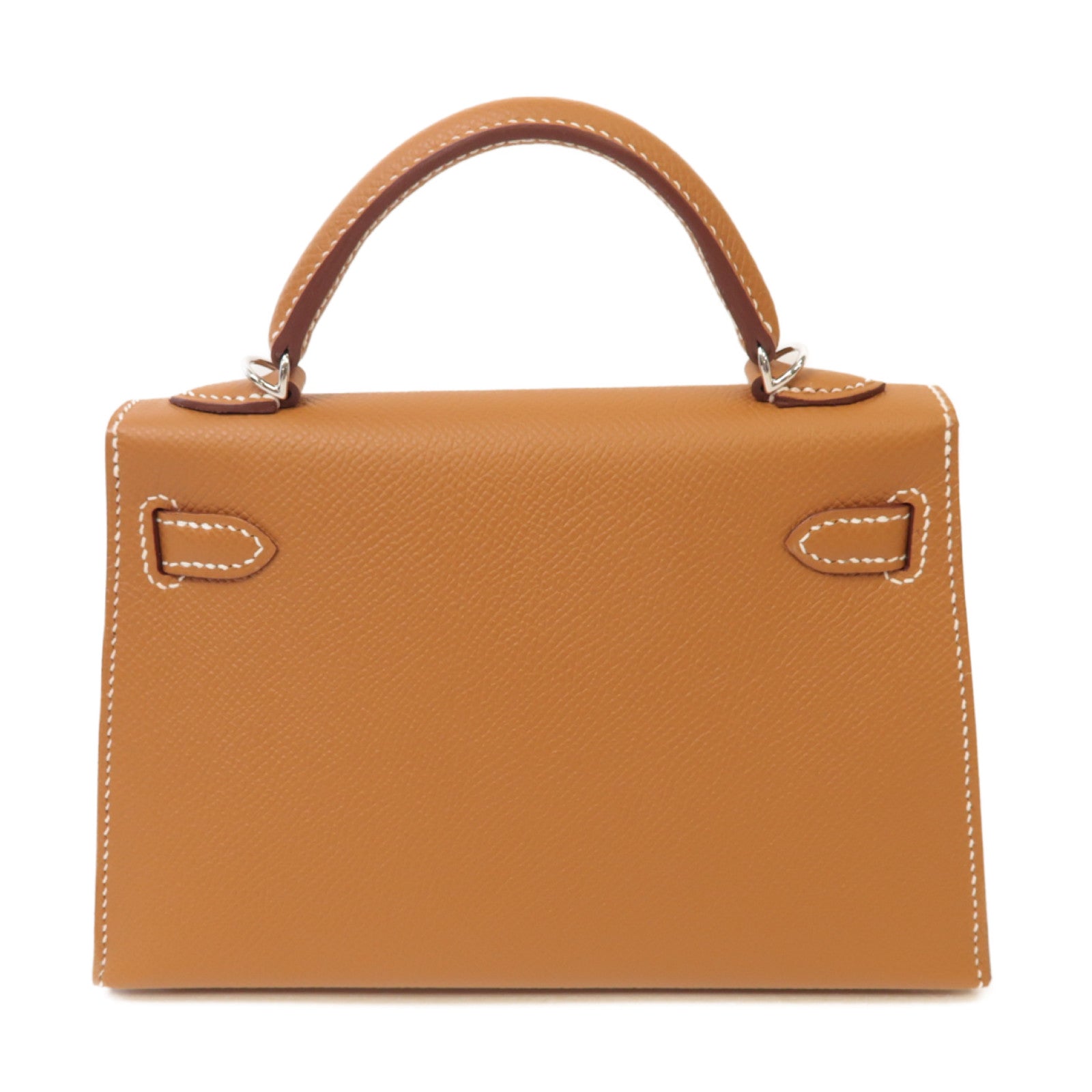 HERMES Epsom皮革Mini Kelly銀扣手挽肩背兩用袋啡色