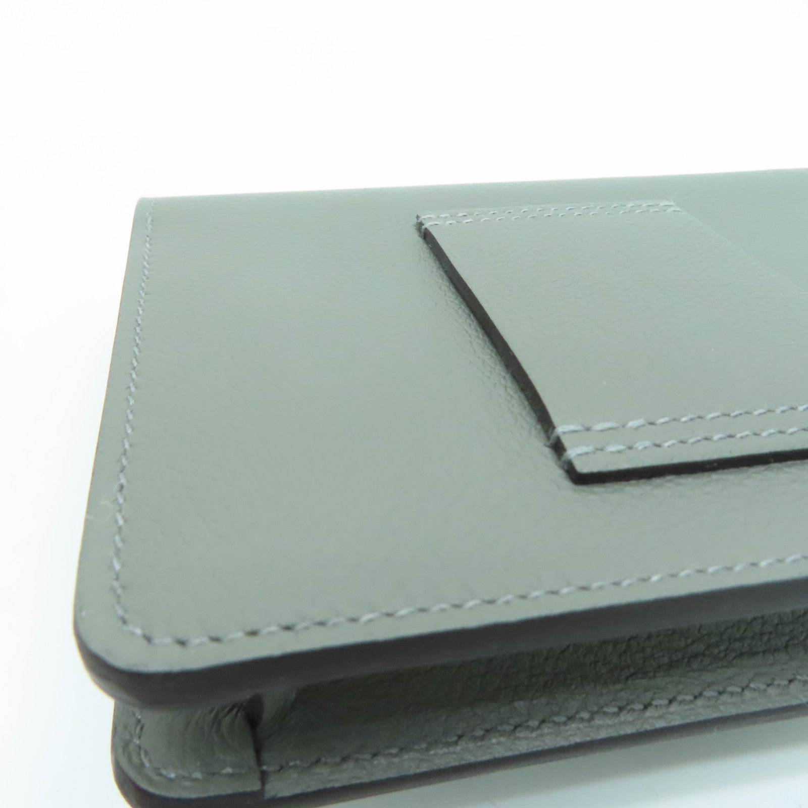 HERMES Evercolor皮革Roulis Slim金扣钱包Gris Meyer/灰色