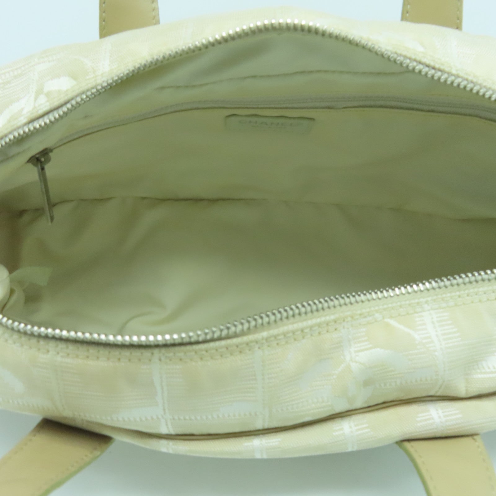 CHANEL Nylon New Travel Line Silver Buckle Shoulder Bag Beige