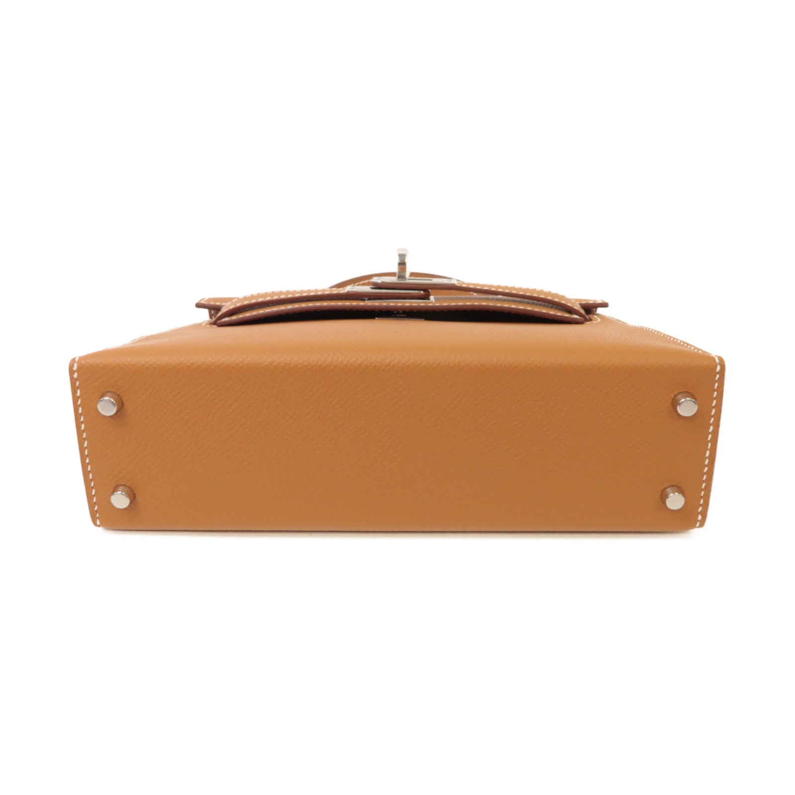 HERMES Epsom皮革Mini Kelly銀扣手挽肩背兩用袋啡色