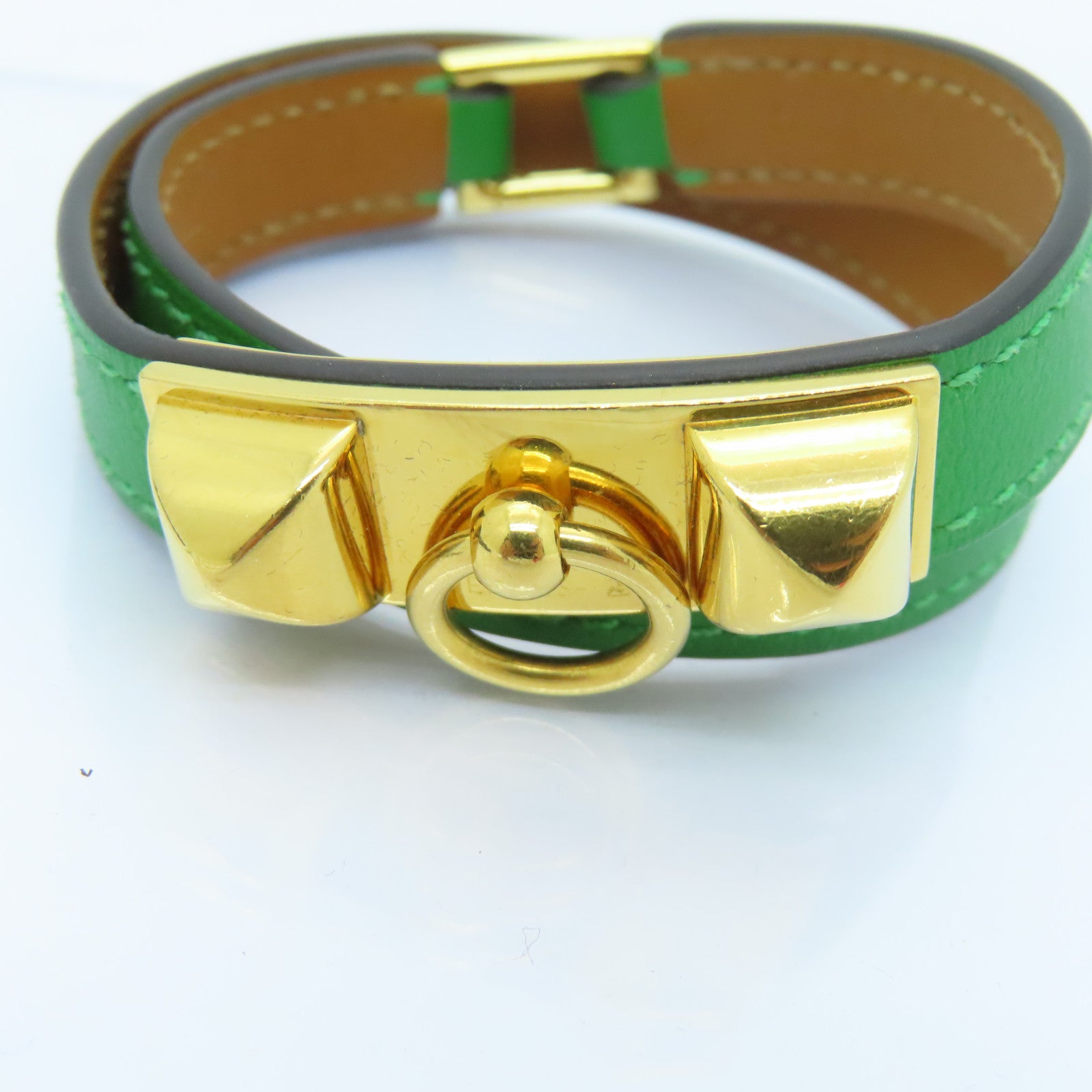 HERMES Swift皮革CDC Leather Bracelet金扣手镯绿色