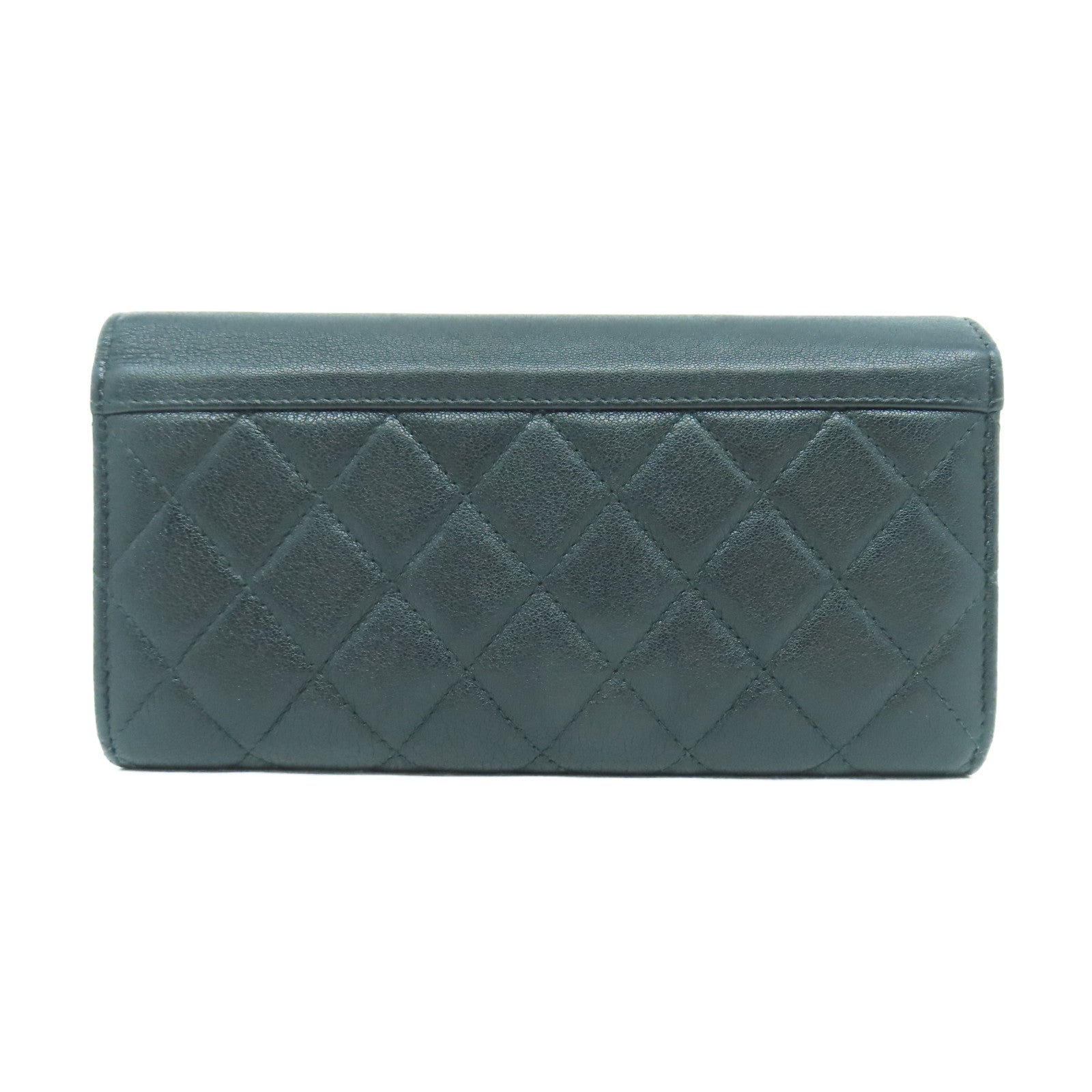 CHANEL 菱格牛皮皮革Wallet銀扣長錢包黑色