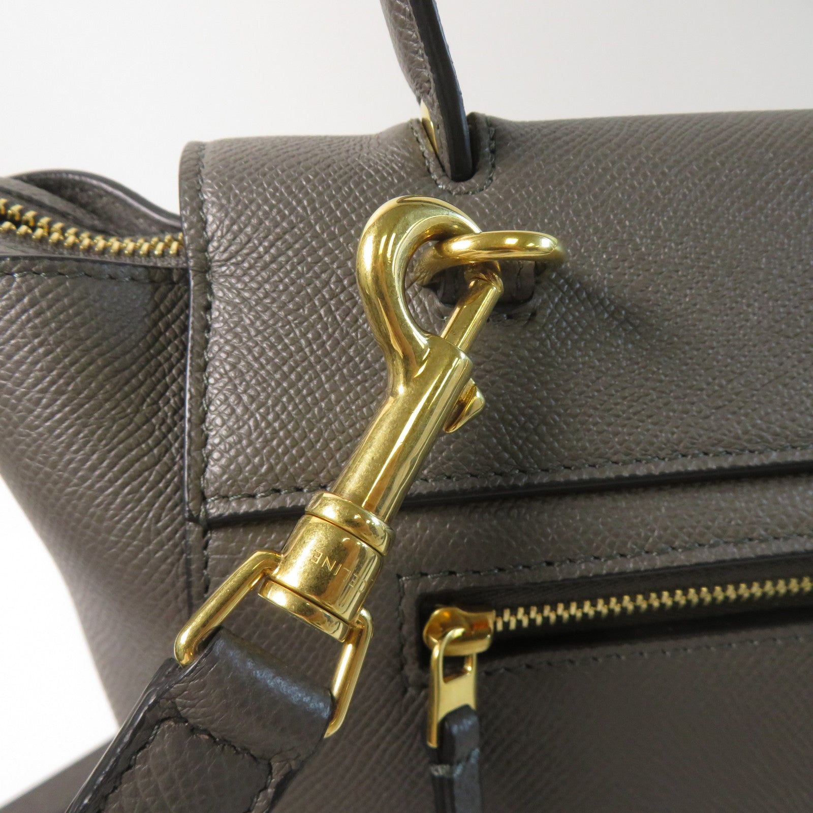CELINE 牛皮皮革Micro Belt Bag金扣手挽肩背兩用袋灰色