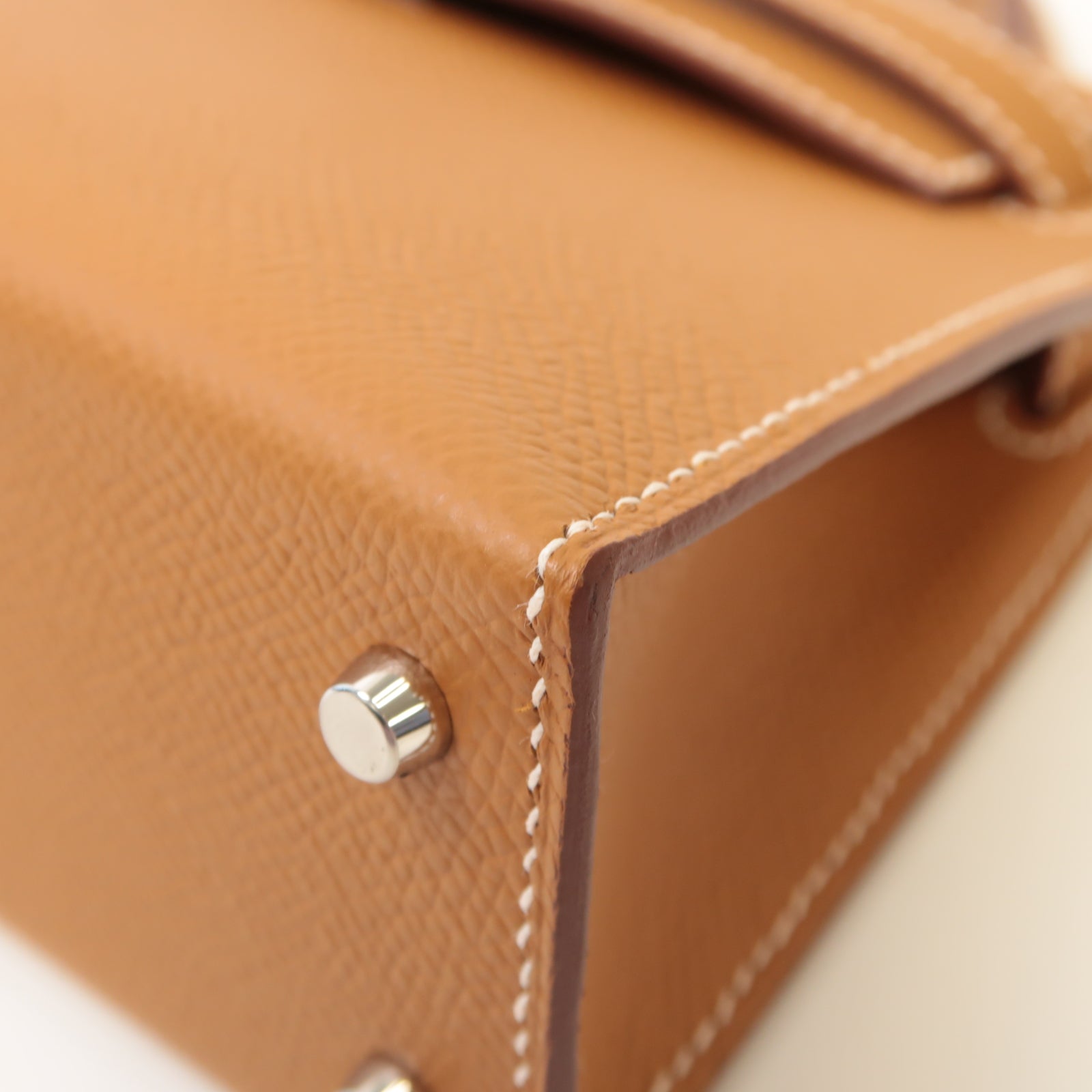 HERMES Epsom皮革Mini Kelly銀扣手挽肩背兩用袋啡色
