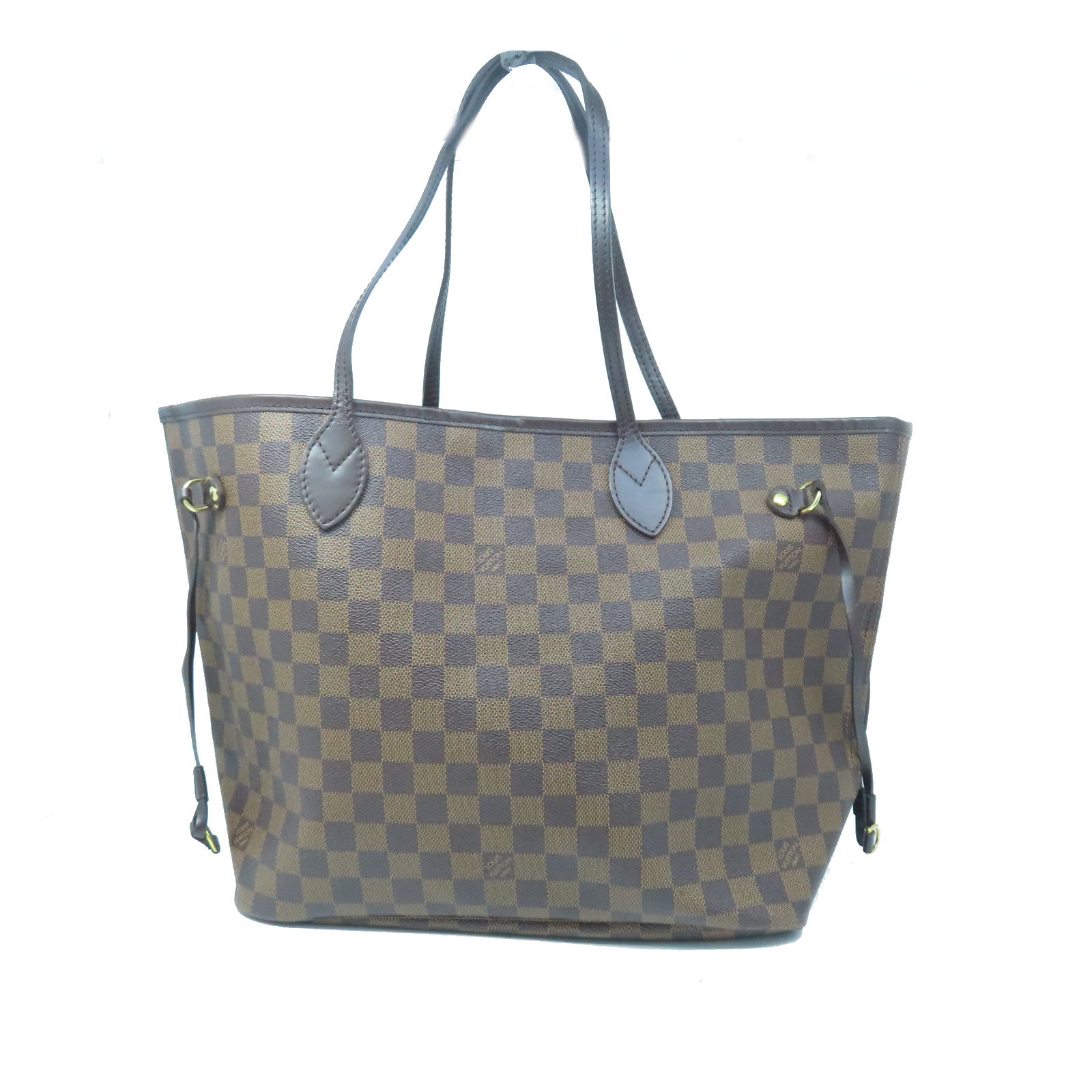 LOUIS VUITTON Damier Neverfull MM gold buckle handle bag brown