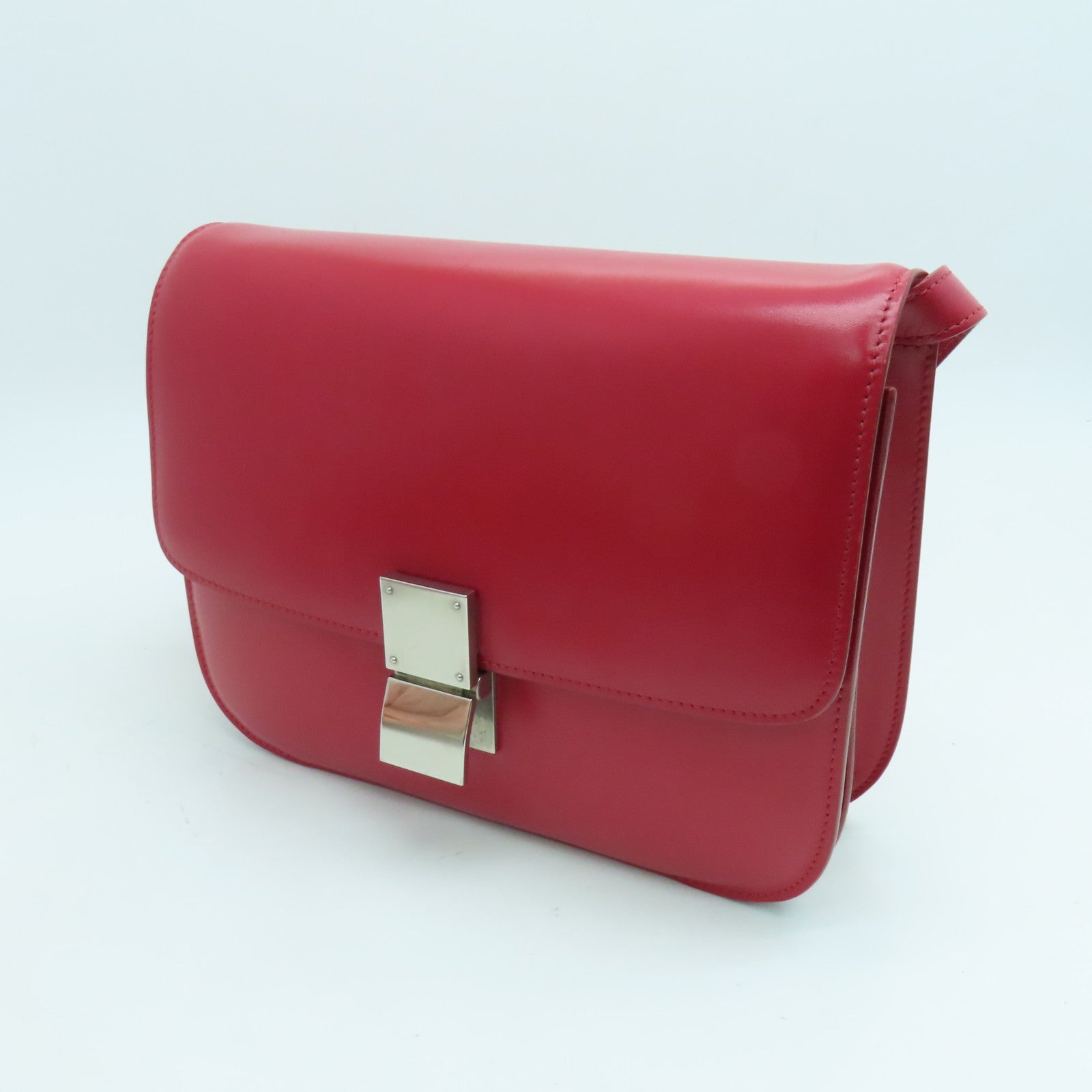 CELINE 牛皮皮革Classic Box银扣肩背袋红色
