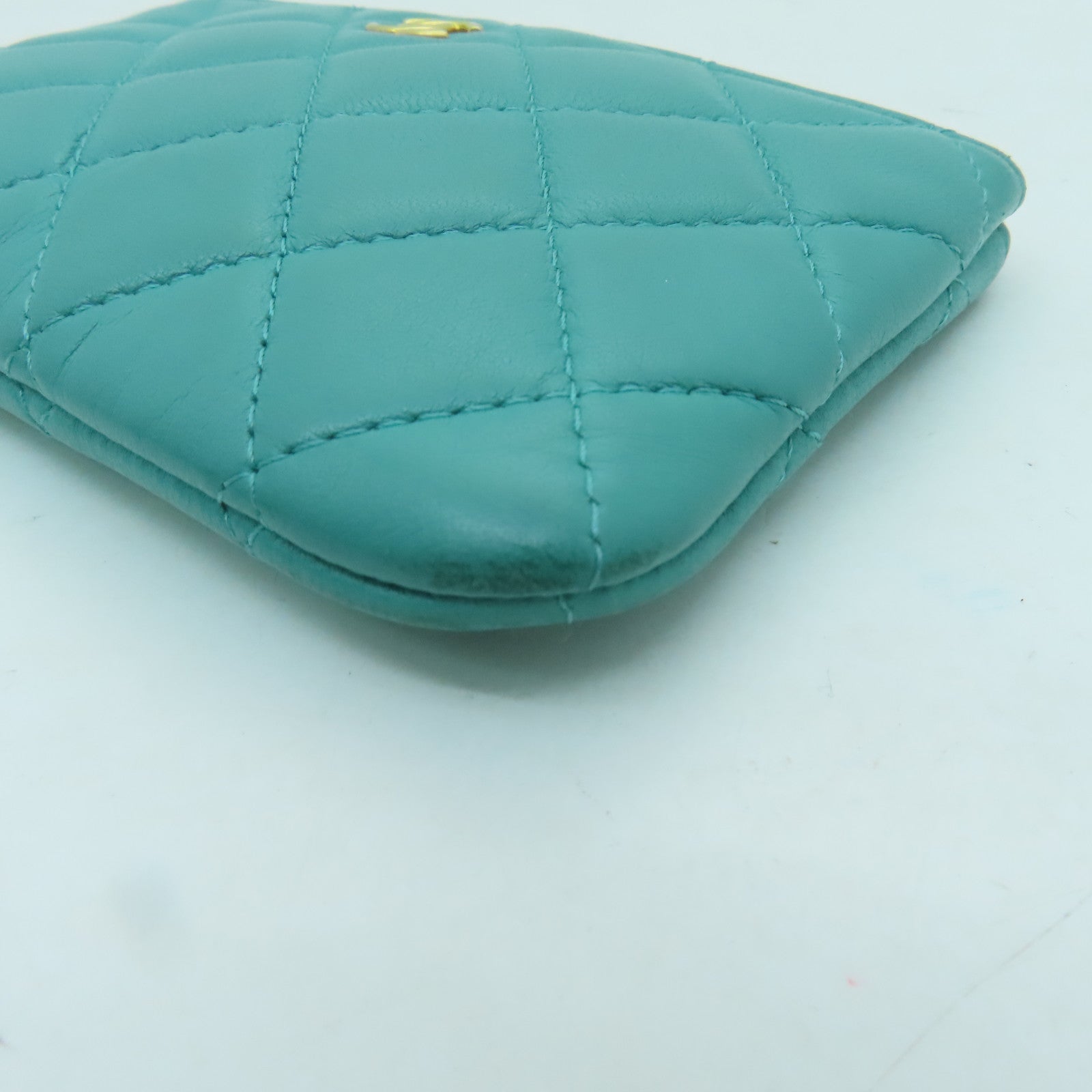 CHANEL 【激減優惠】菱格羊皮皮革Card Case金扣卡片套綠色