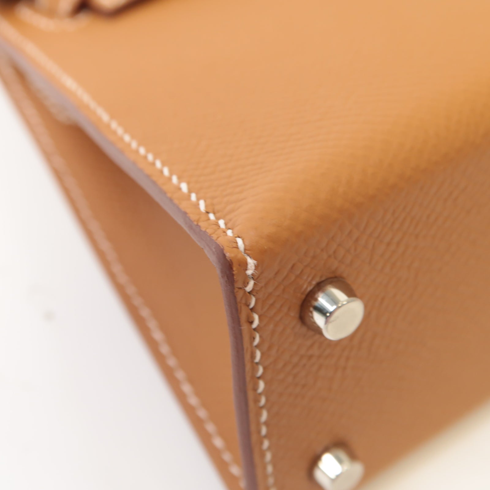 HERMES Epsom皮革Mini Kelly銀扣手挽肩背兩用袋啡色