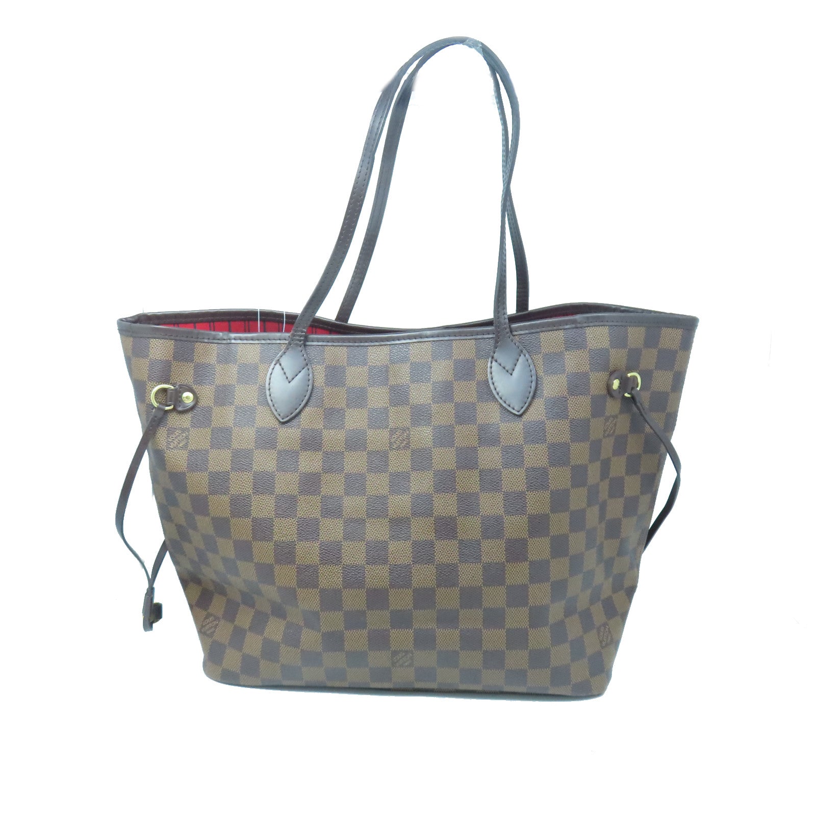 LOUIS VUITTON Damier Neverfull MM gold buckle handle bag brown