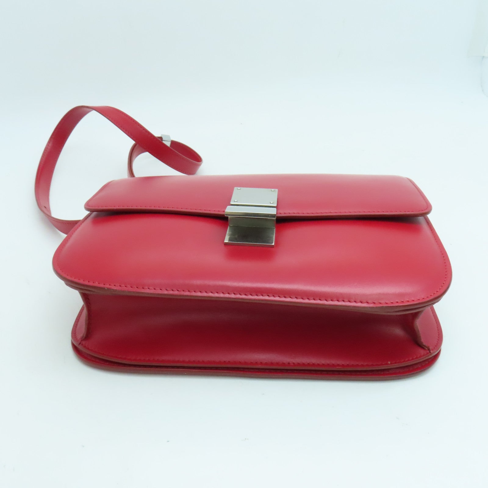 CELINE 牛皮皮革Classic Box银扣肩背袋红色