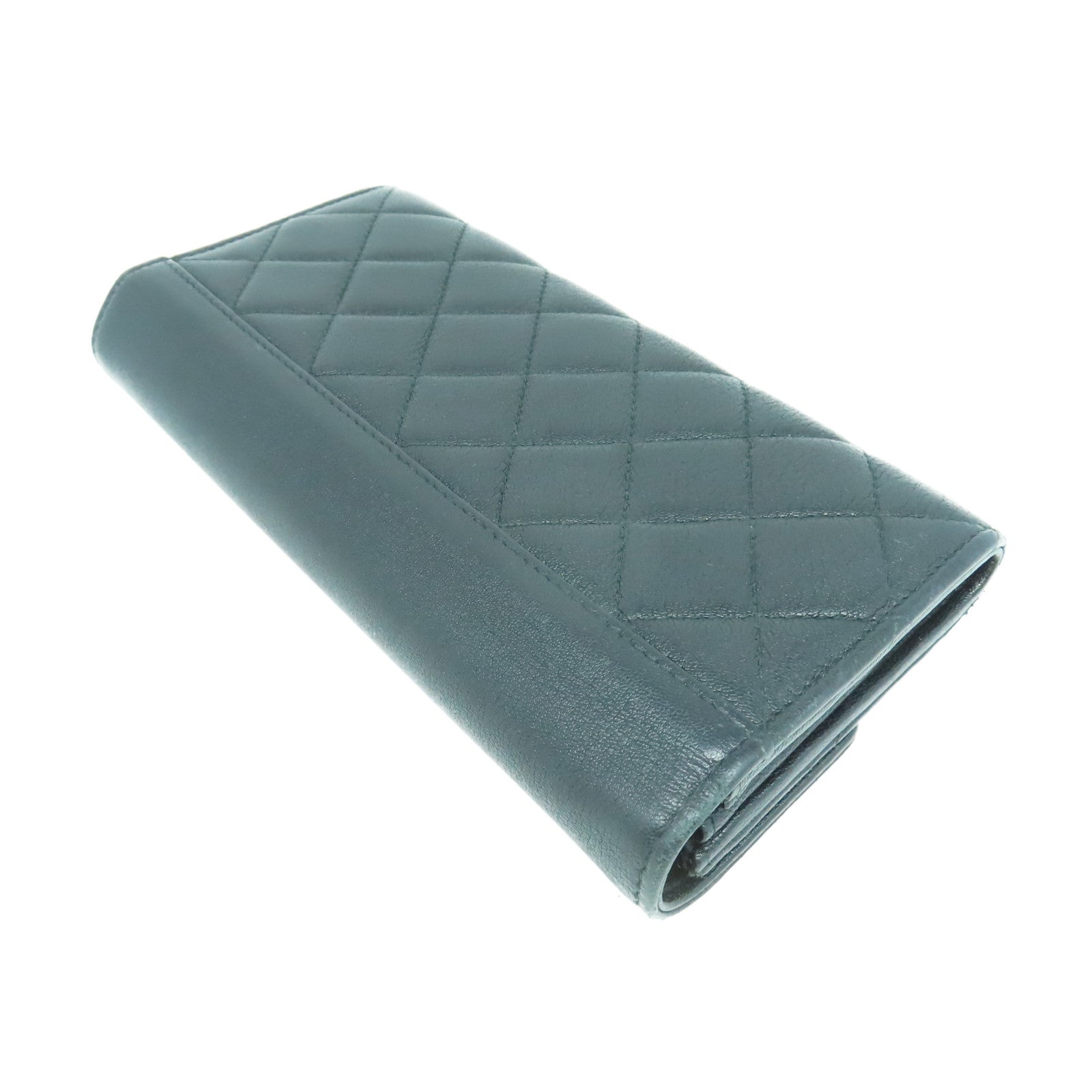 CHANEL 菱格牛皮皮革Wallet銀扣長錢包黑色