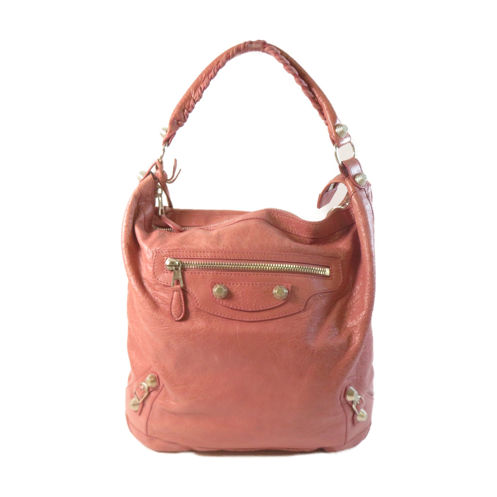 BALENCIAGA 羊皮皮革Bucket Bag金扣肩背袋粉紅色