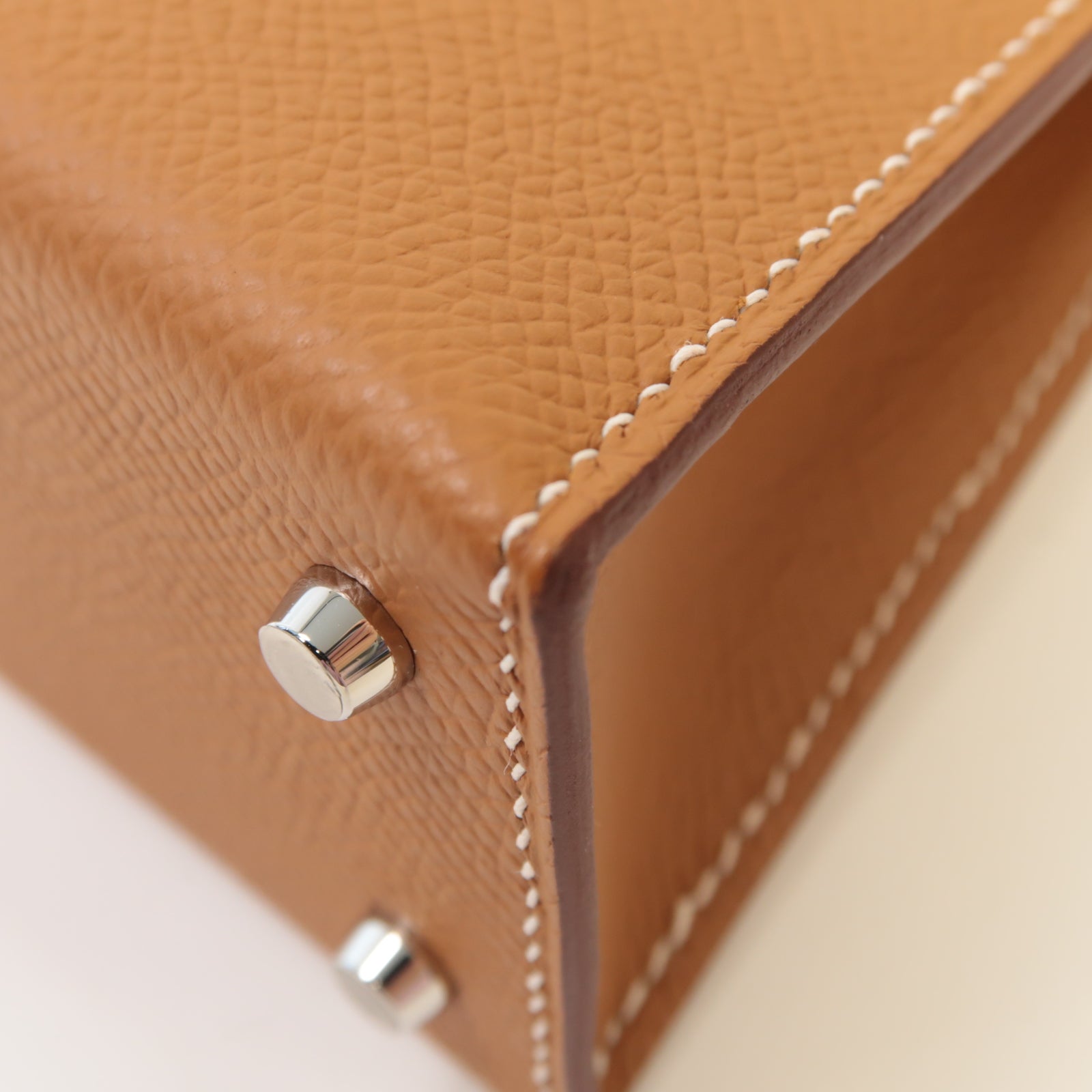 HERMES Epsom皮革Mini Kelly銀扣手挽肩背兩用袋啡色