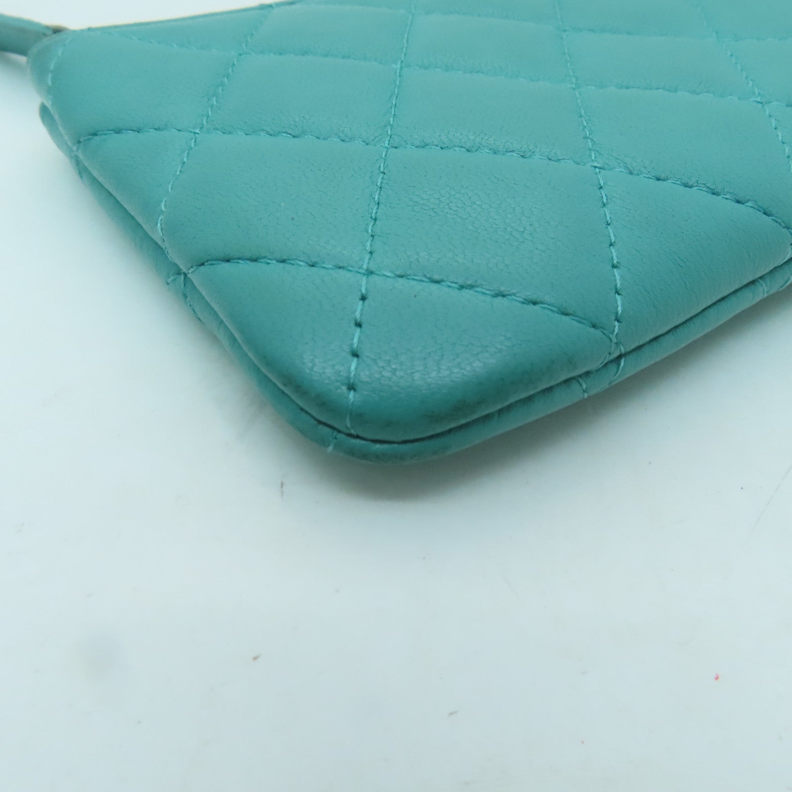 CHANEL 【激減優惠】菱格羊皮皮革Card Case金扣卡片套綠色