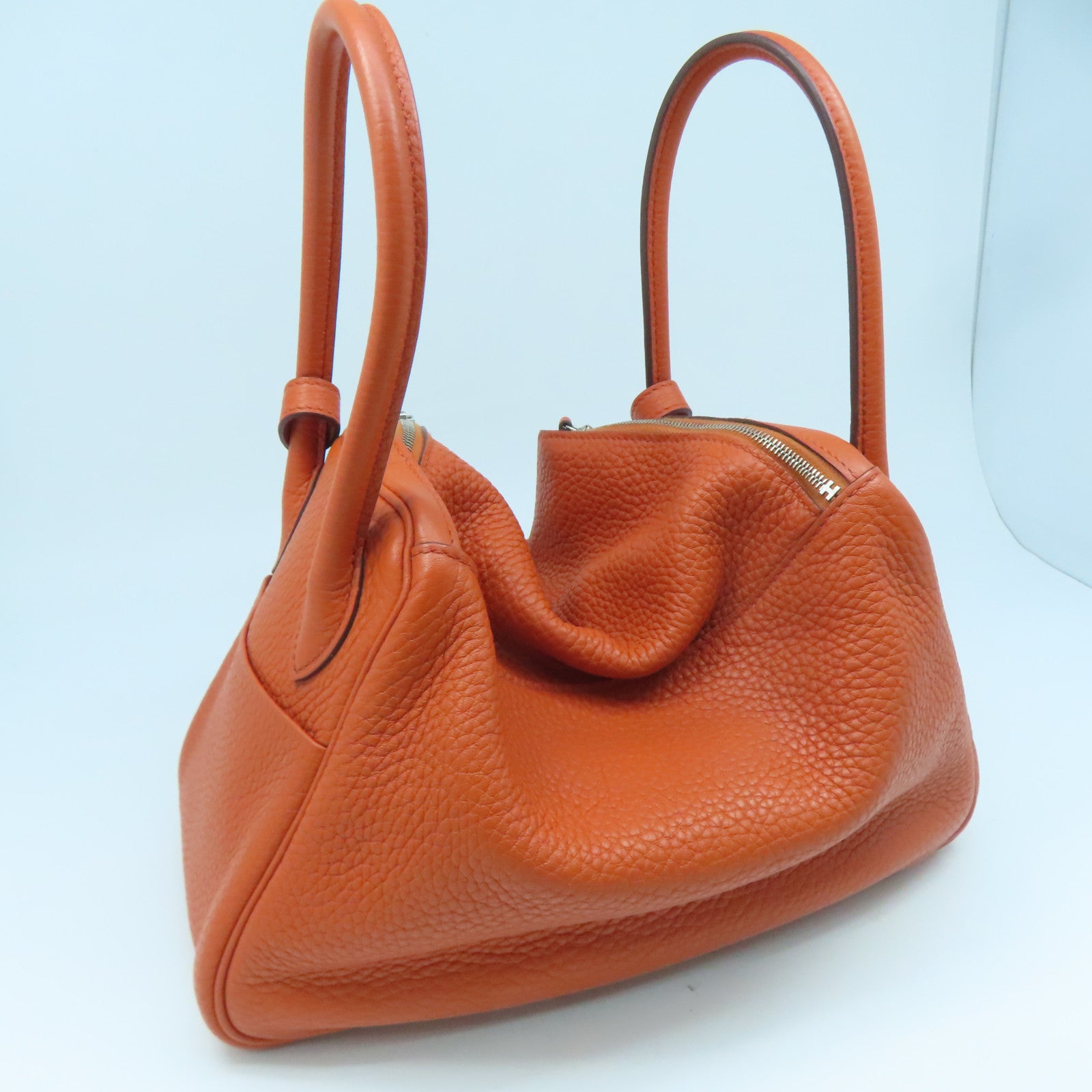 HERMES 【激減優惠】Clemence皮革Lindy 26銀扣手挽肩背兩用袋泥土色