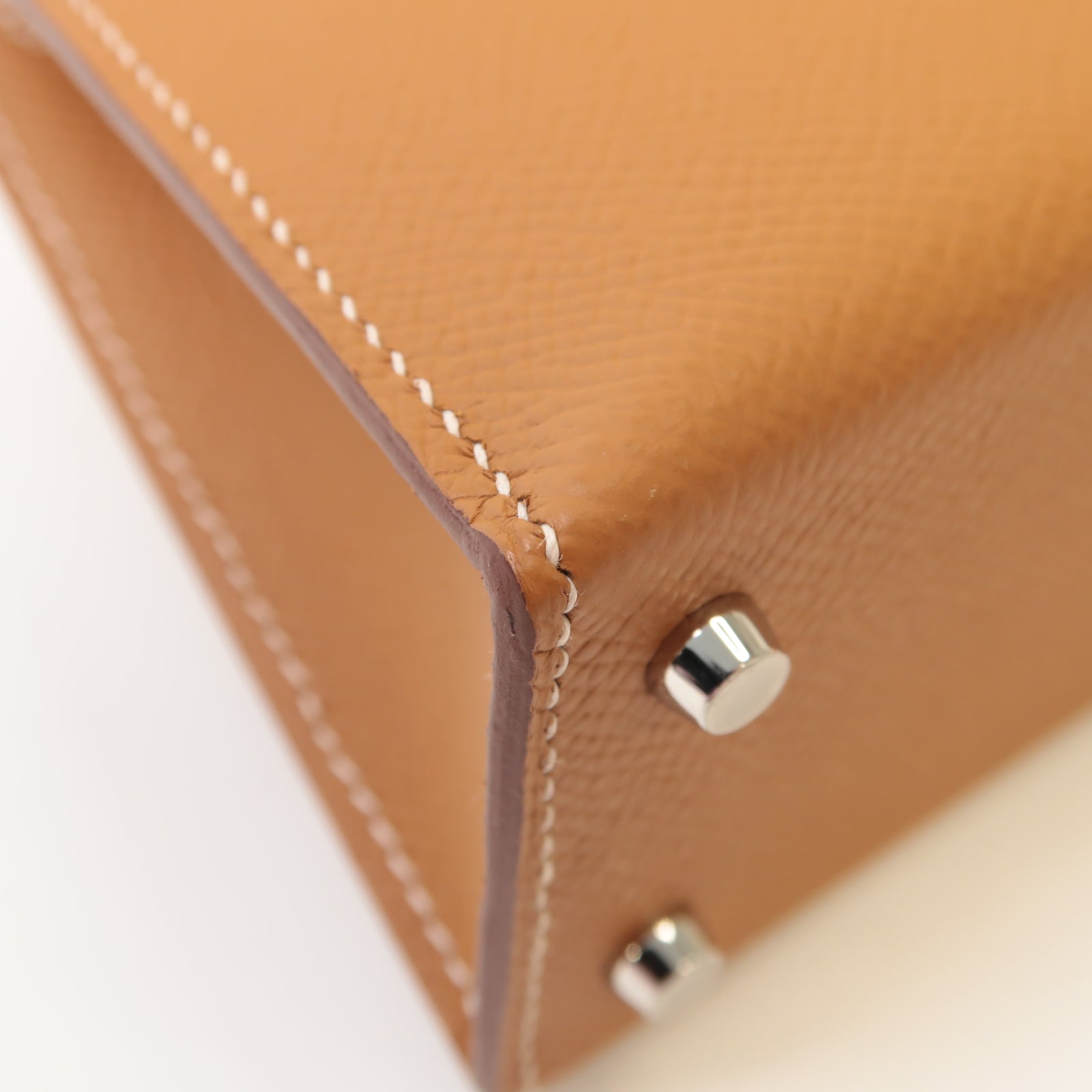HERMES Epsom皮革Mini Kelly銀扣手挽肩背兩用袋啡色