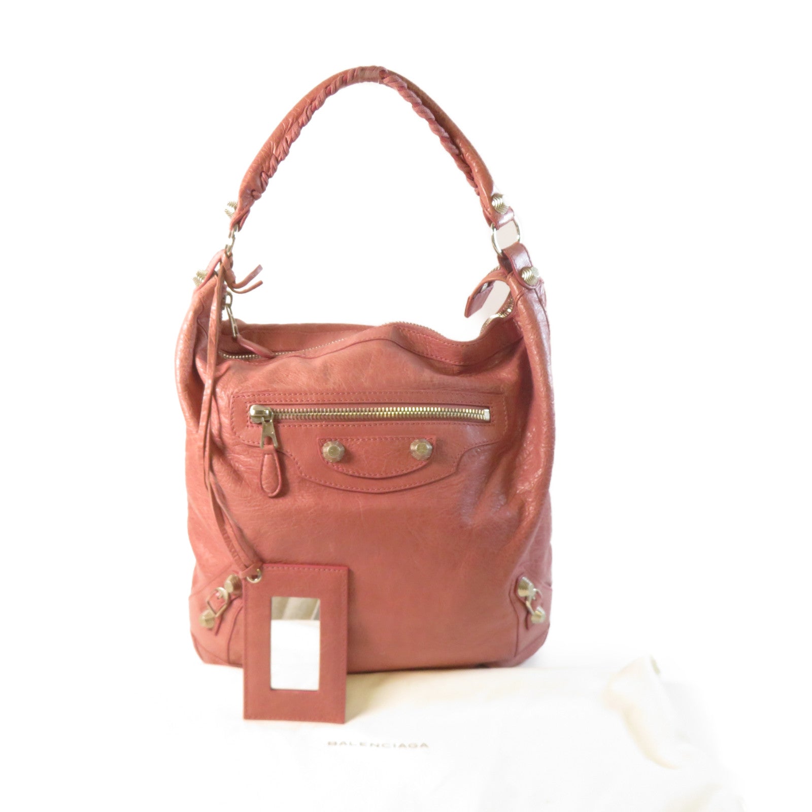 BALENCIAGA 羊皮皮革Bucket Bag金扣肩背袋粉紅色