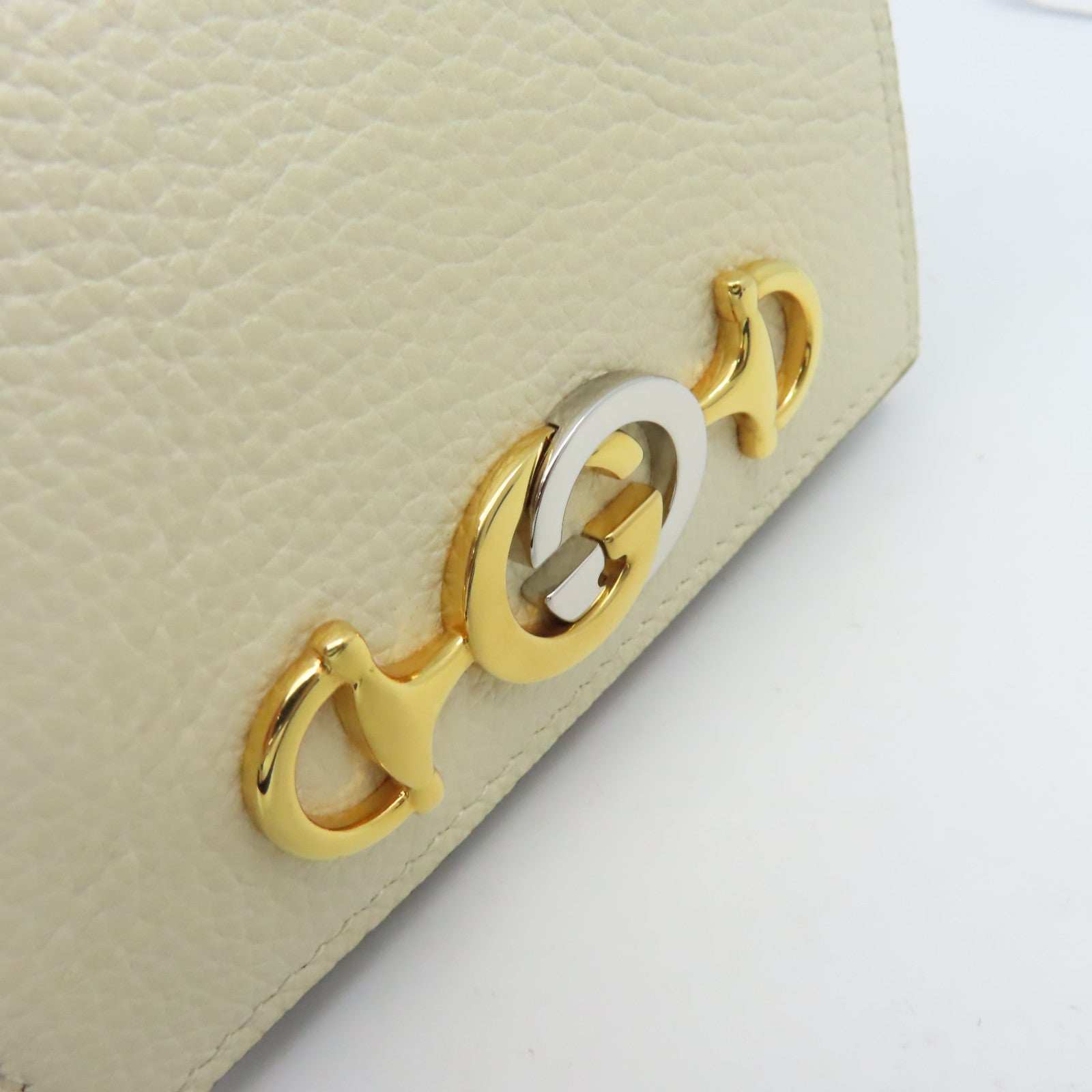 GUCCI 牛皮皮革Chain Wallet錢包米白色