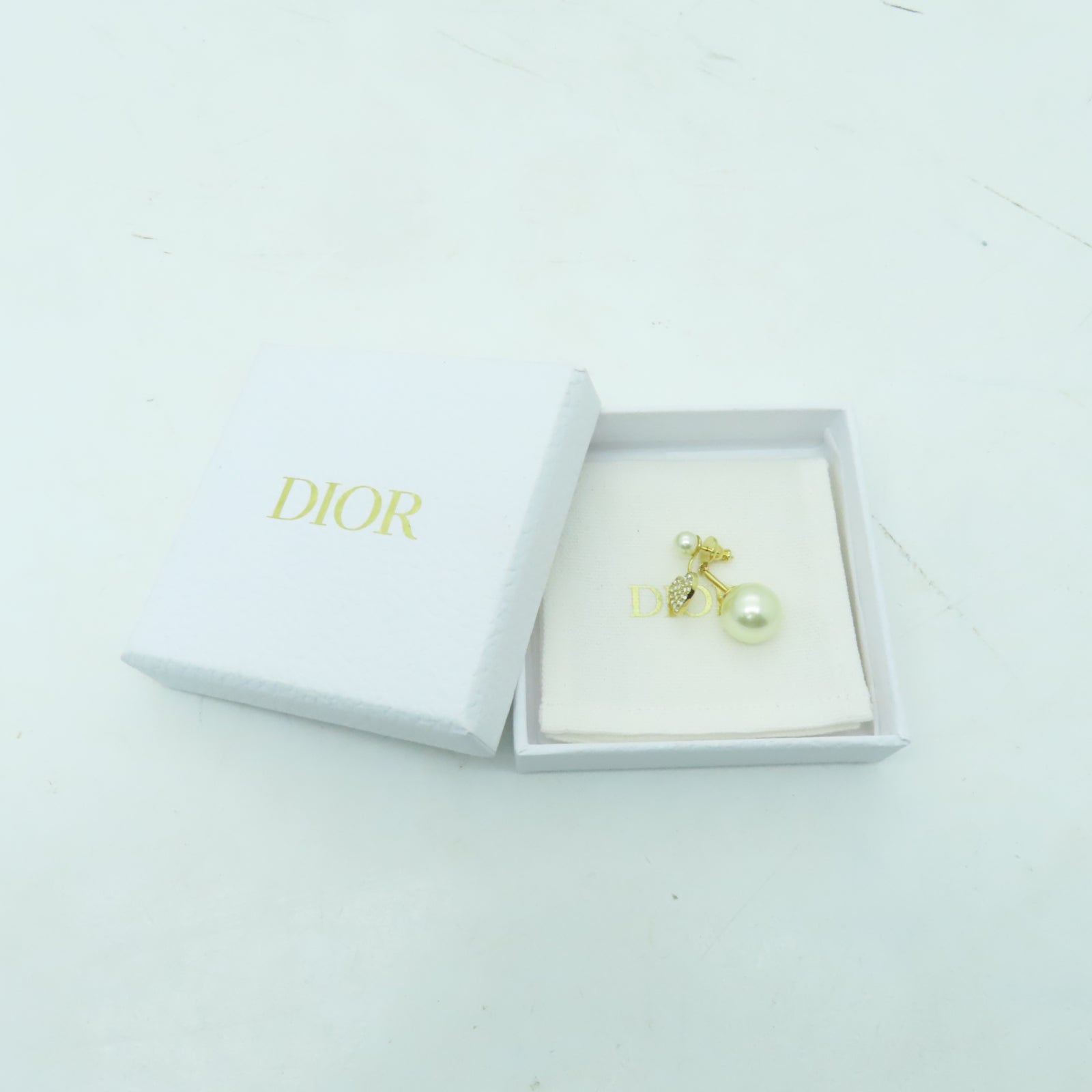 Dior PVC/金屬Single Earring耳環金色/白色