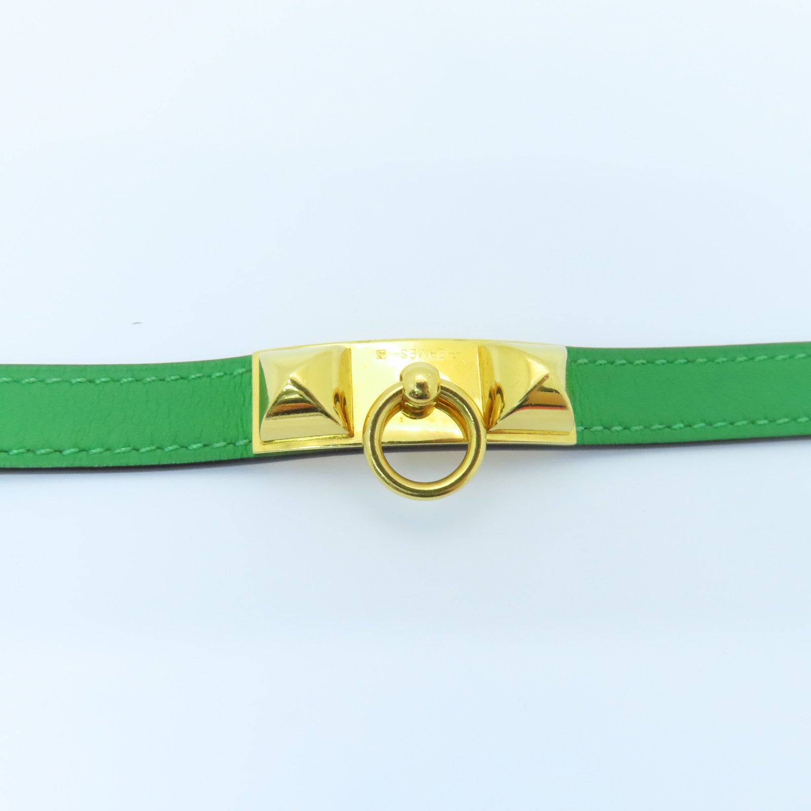 HERMES Swift皮革CDC Leather Bracelet金扣手镯绿色