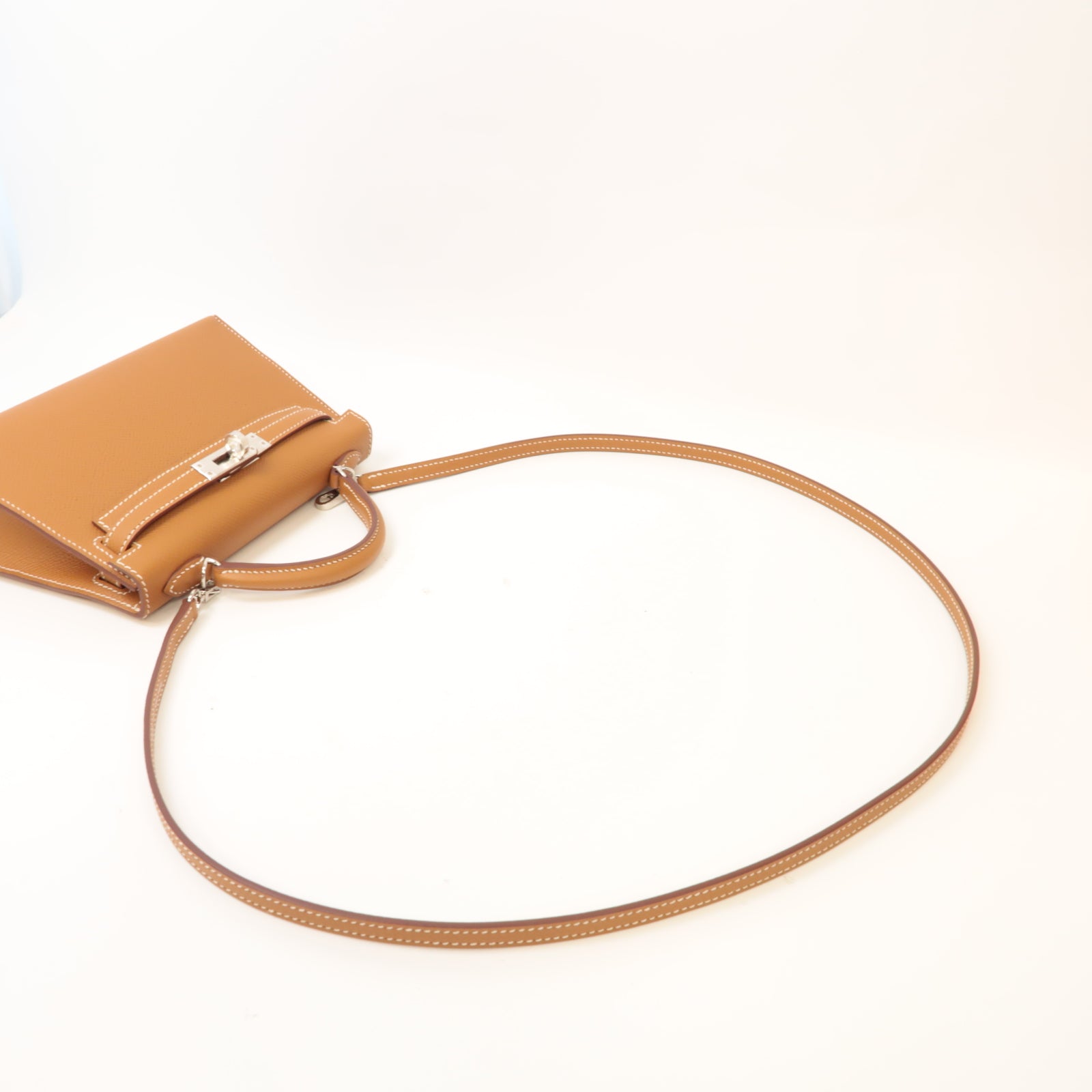 HERMES Epsom皮革Mini Kelly銀扣手挽肩背兩用袋啡色