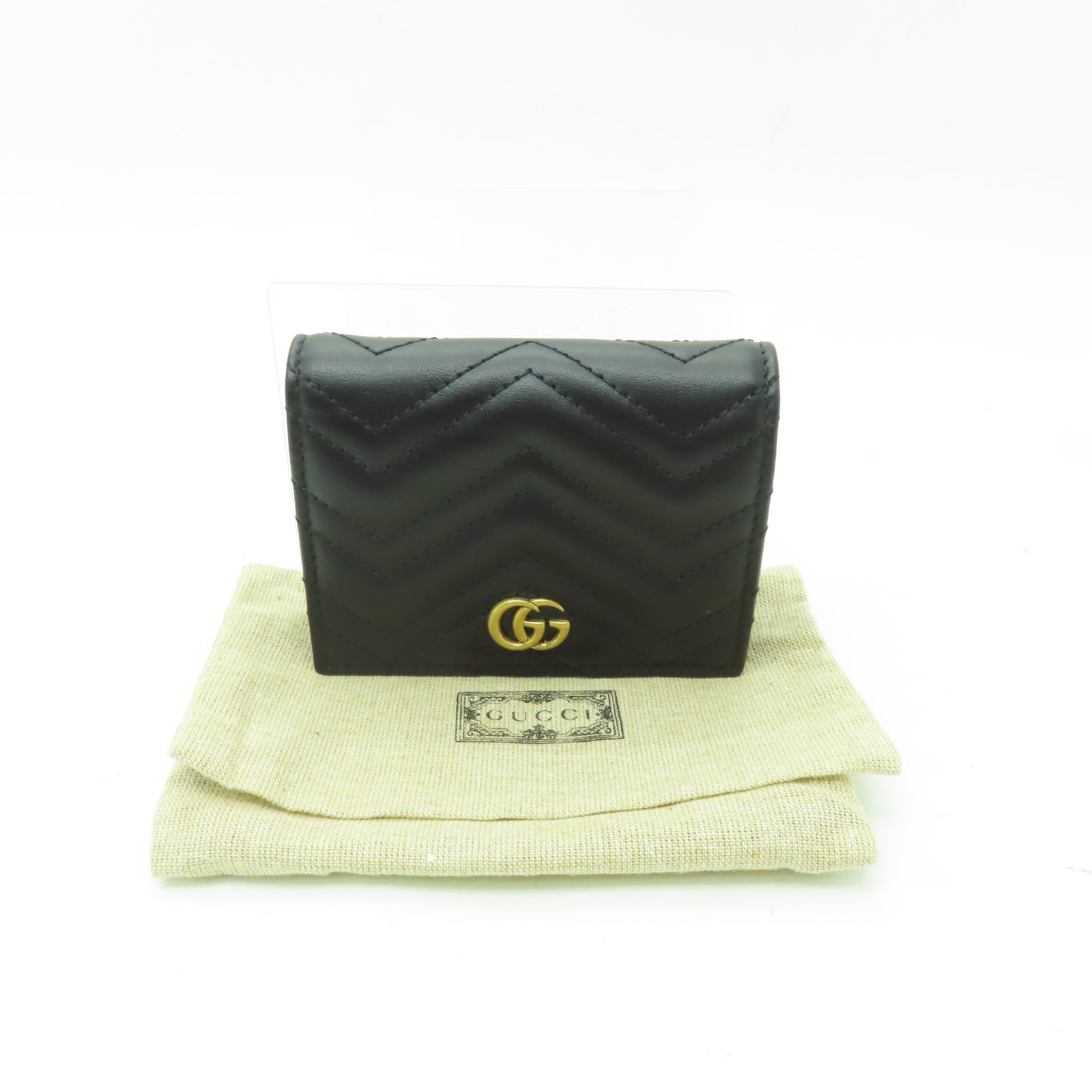 GUCCI 牛皮皮革GG Marmont Wallet金扣錢包黒色