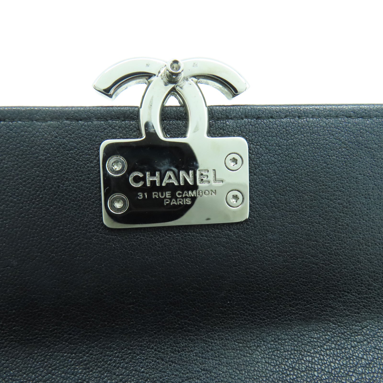CHANEL 菱格牛皮皮革Wallet銀扣長錢包黑色