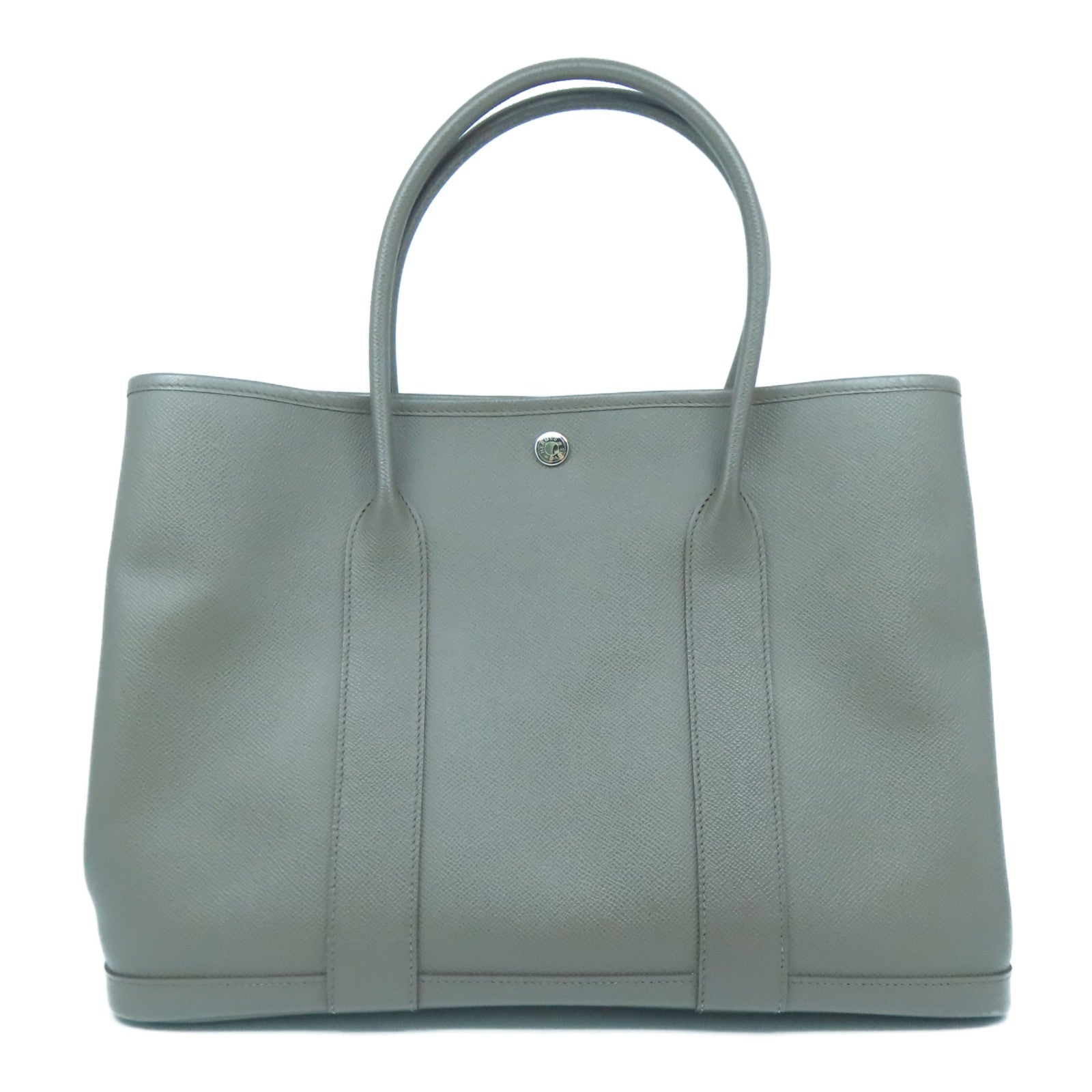 HERMES Epsom皮革Garden Party PM銀扣手挽袋Etoupe大象灰色