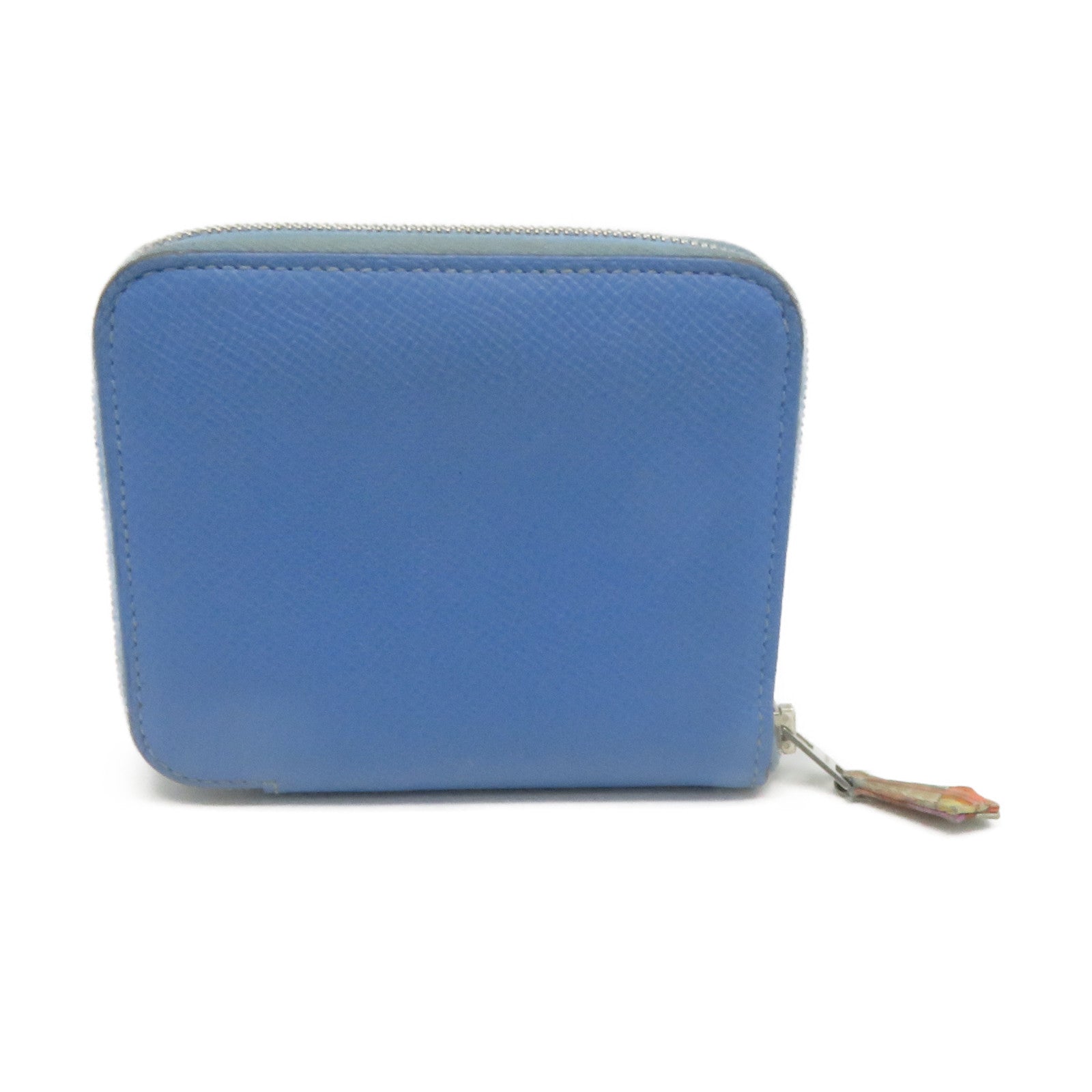 HERMES Epsom皮革Silk'in Compact Wallet银扣短钱包Blue Paradice蓝色