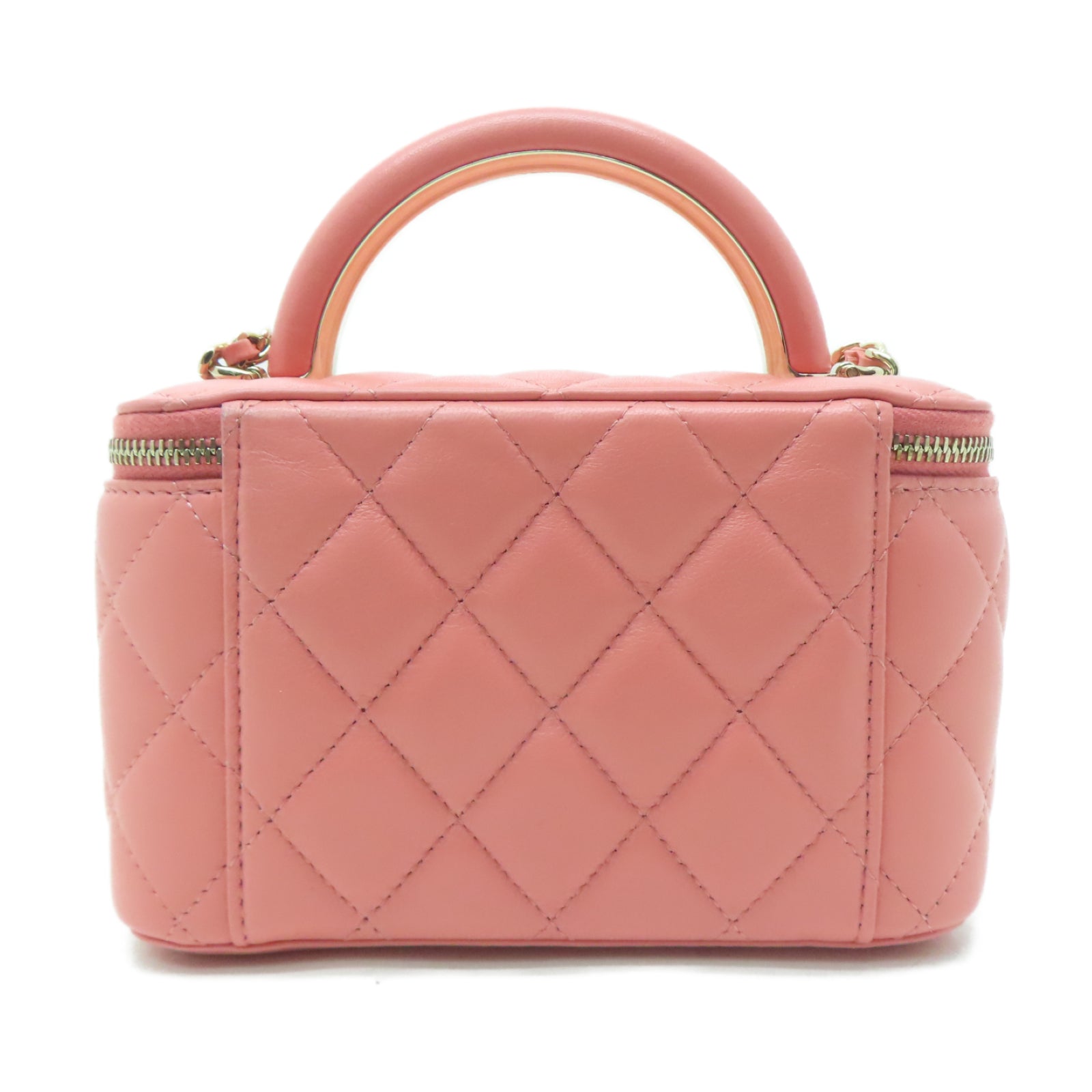 CHANEL 【激減優惠】菱格羊皮皮革Handle Vanity Case金扣手挽肩背兩用袋粉紅色