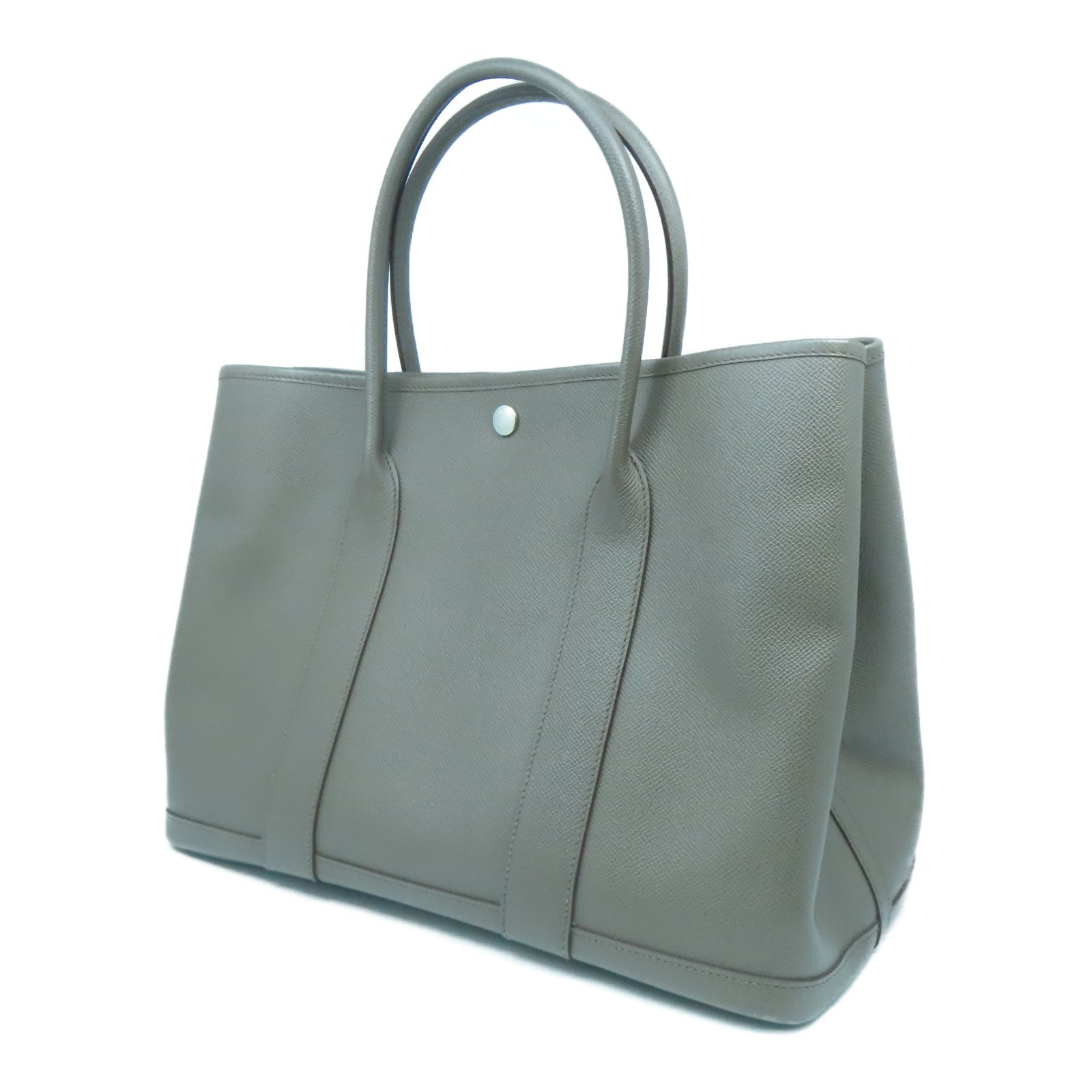 HERMES Epsom皮革Garden Party PM銀扣手挽袋Etoupe大象灰色