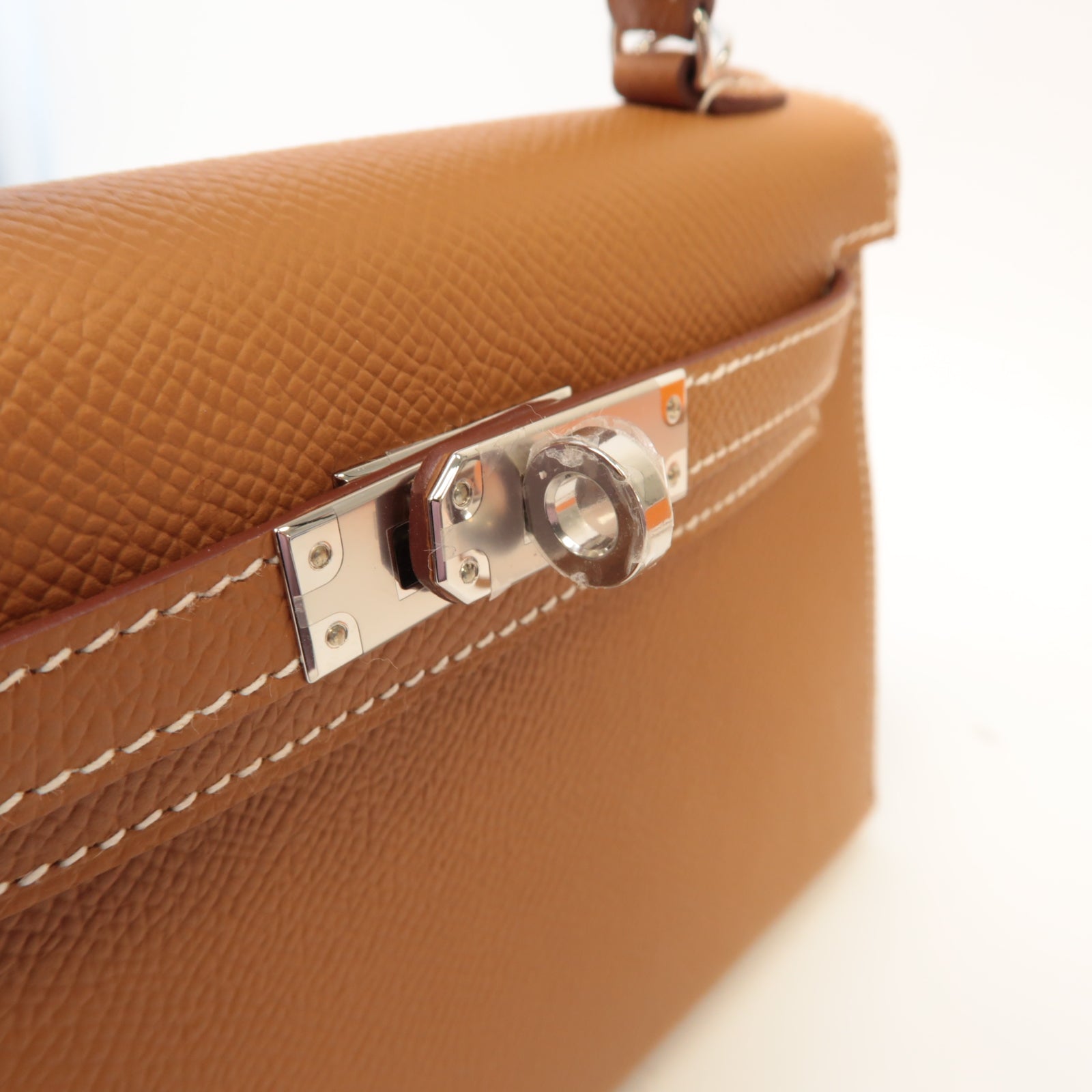 HERMES Epsom皮革Mini Kelly銀扣手挽肩背兩用袋啡色