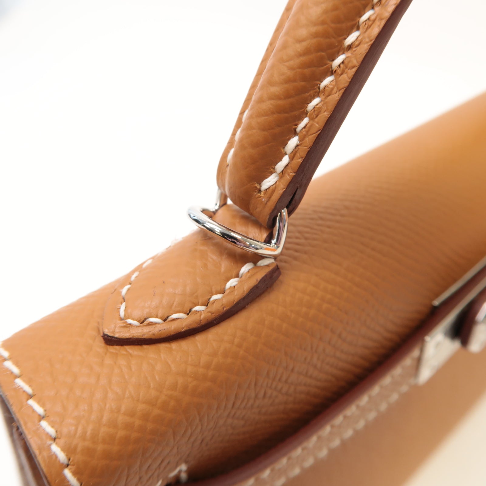 HERMES Epsom皮革Mini Kelly銀扣手挽肩背兩用袋啡色