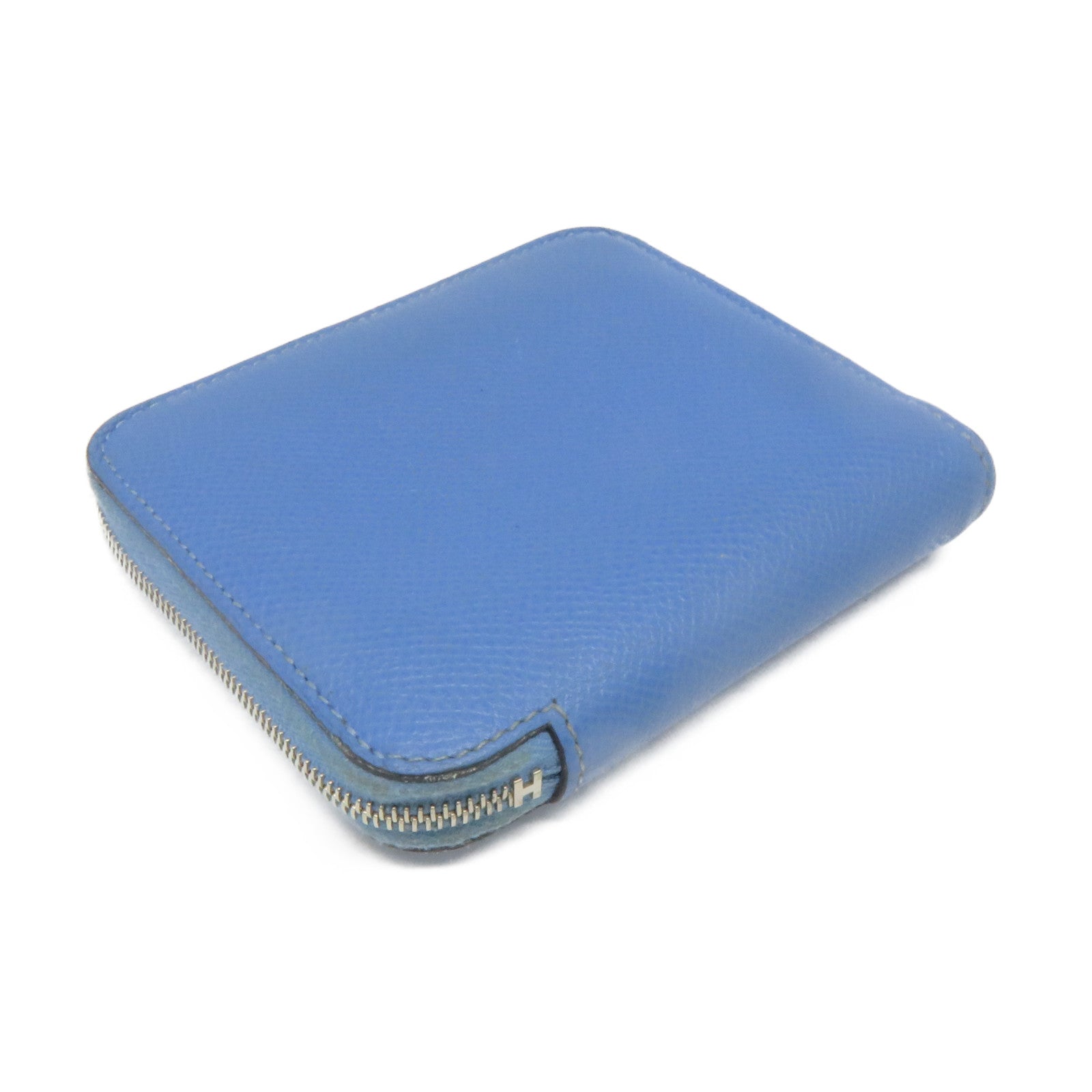 HERMES Epsom皮革Silk'in Compact Wallet银扣短钱包Blue Paradice蓝色