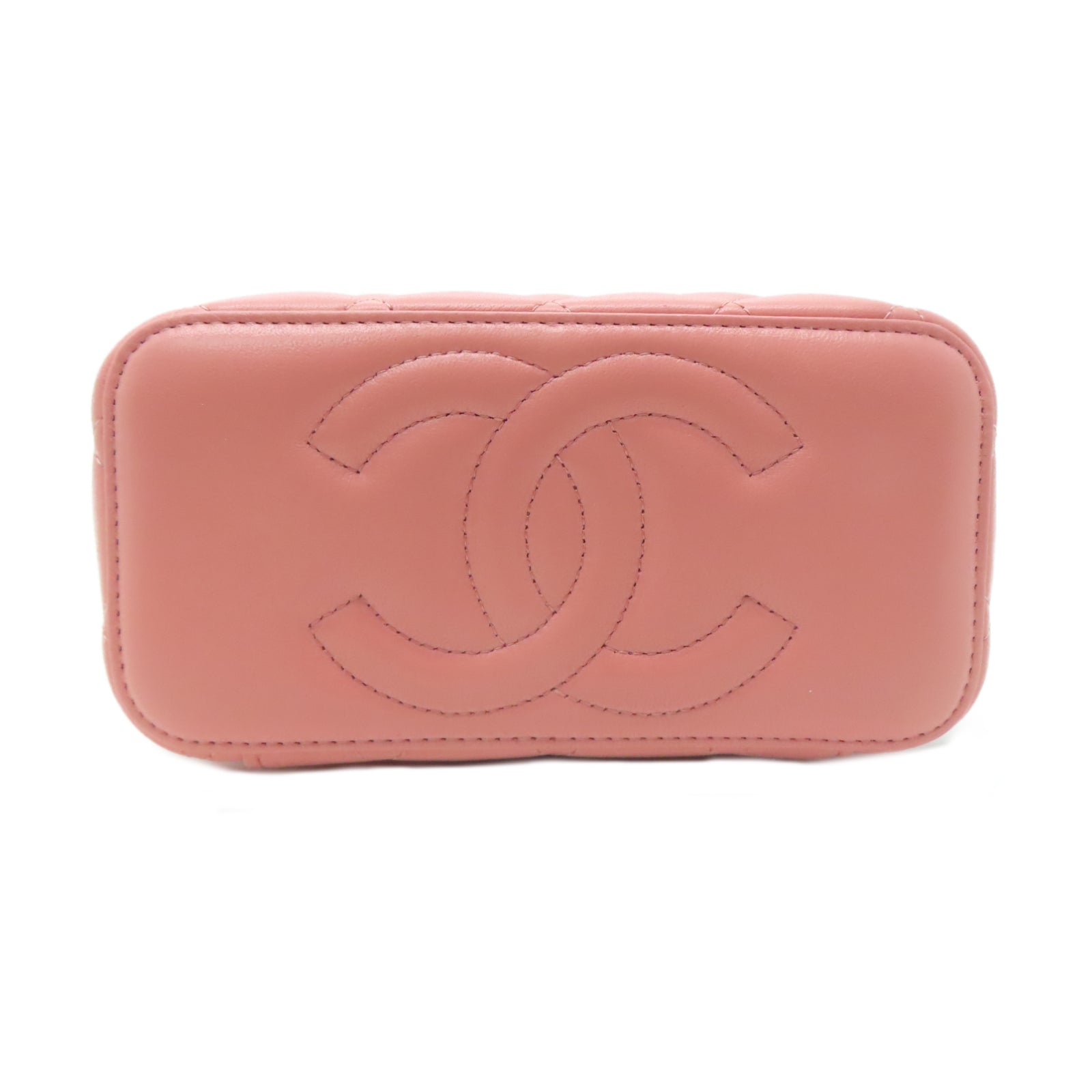 CHANEL 【激減優惠】菱格羊皮皮革Handle Vanity Case金扣手挽肩背兩用袋粉紅色