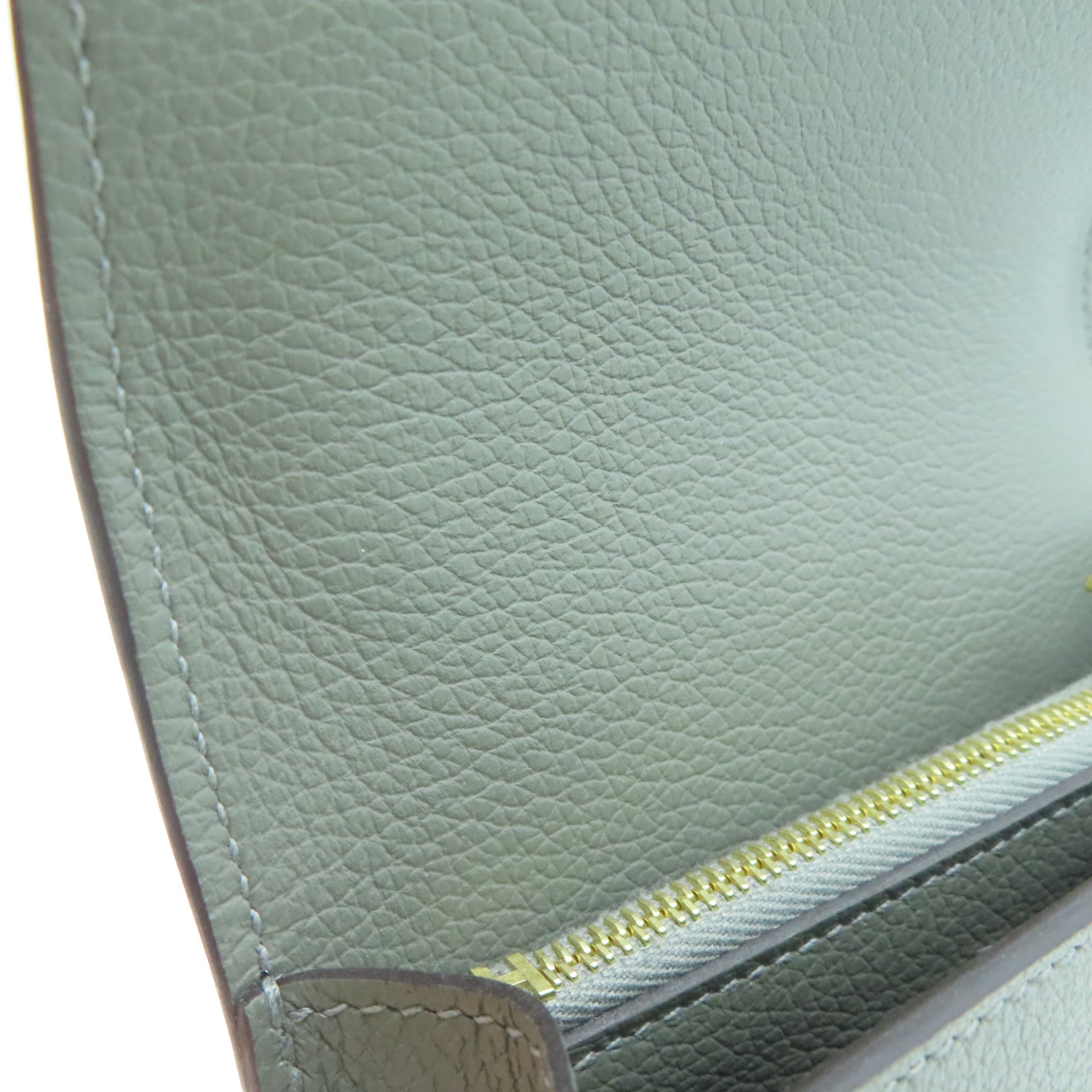 HERMES Evercolor皮革Roulis Slim金扣钱包Gris Meyer/灰色