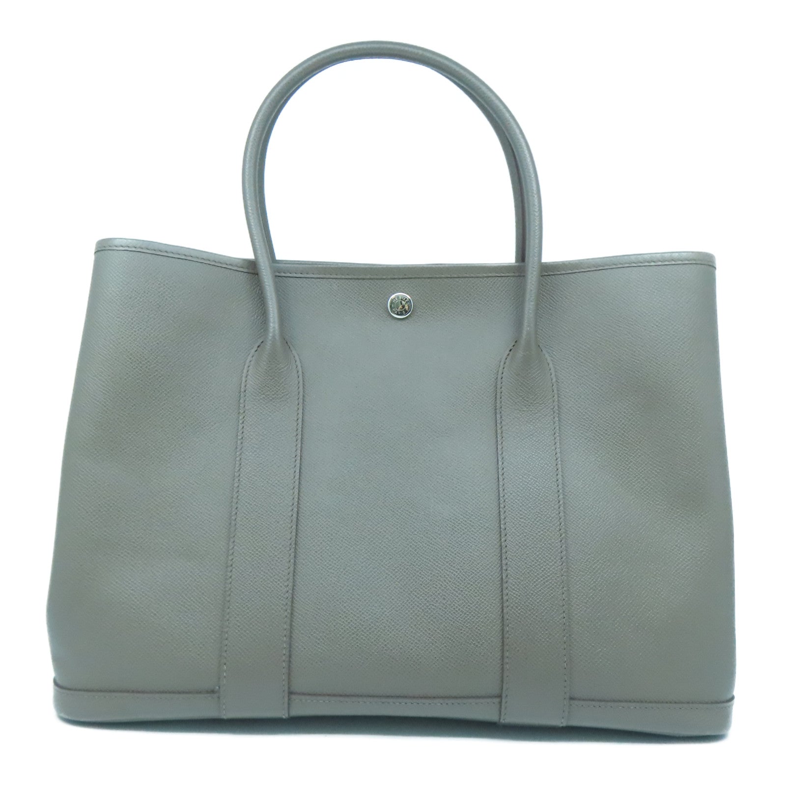 HERMES Epsom皮革Garden Party PM銀扣手挽袋Etoupe大象灰色