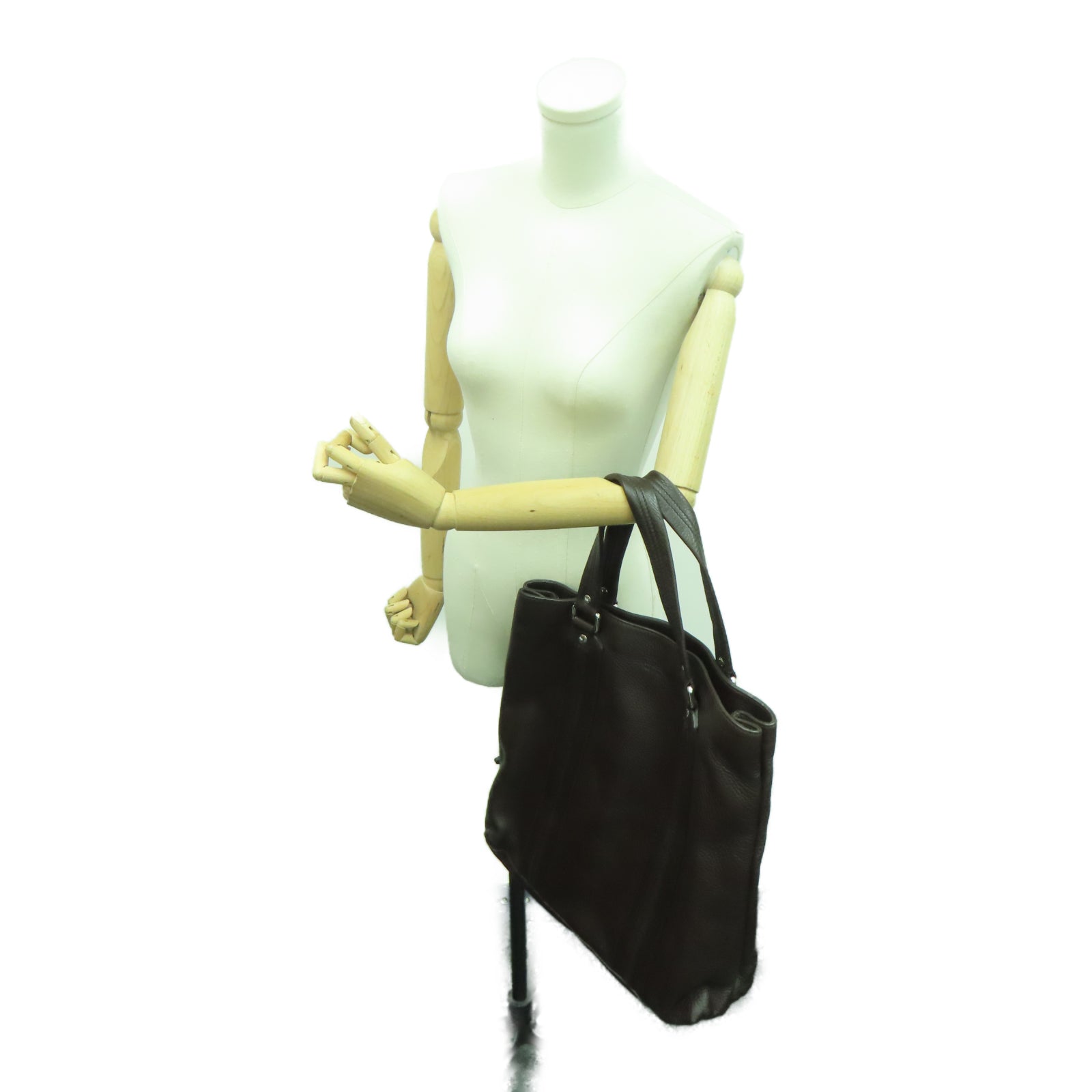 GUCCI 牛皮皮革Hand Bag银扣手挽袋棕色