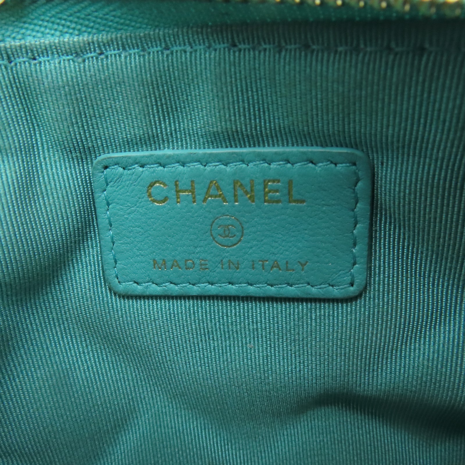 CHANEL 【激減優惠】菱格羊皮皮革Card Case金扣卡片套綠色