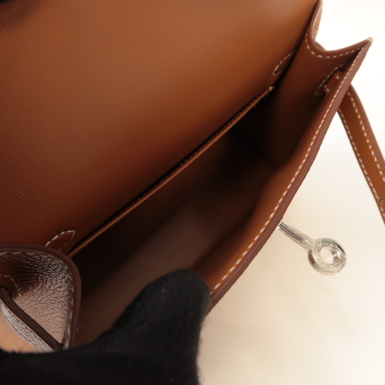 HERMES Epsom皮革Mini Kelly銀扣手挽肩背兩用袋啡色