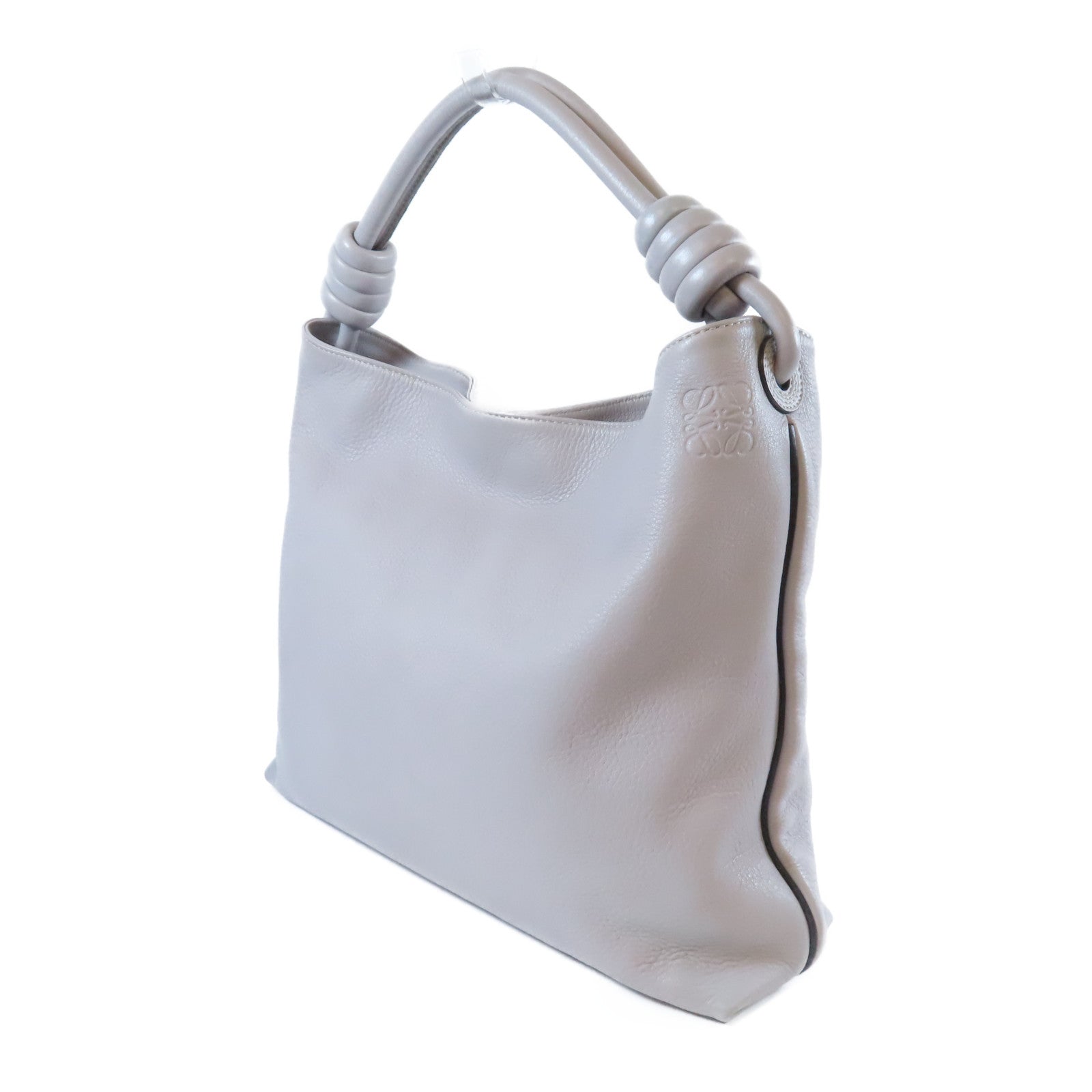 LOEWE 牛皮皮革Shoulder Bag銀扣肩背袋灰色