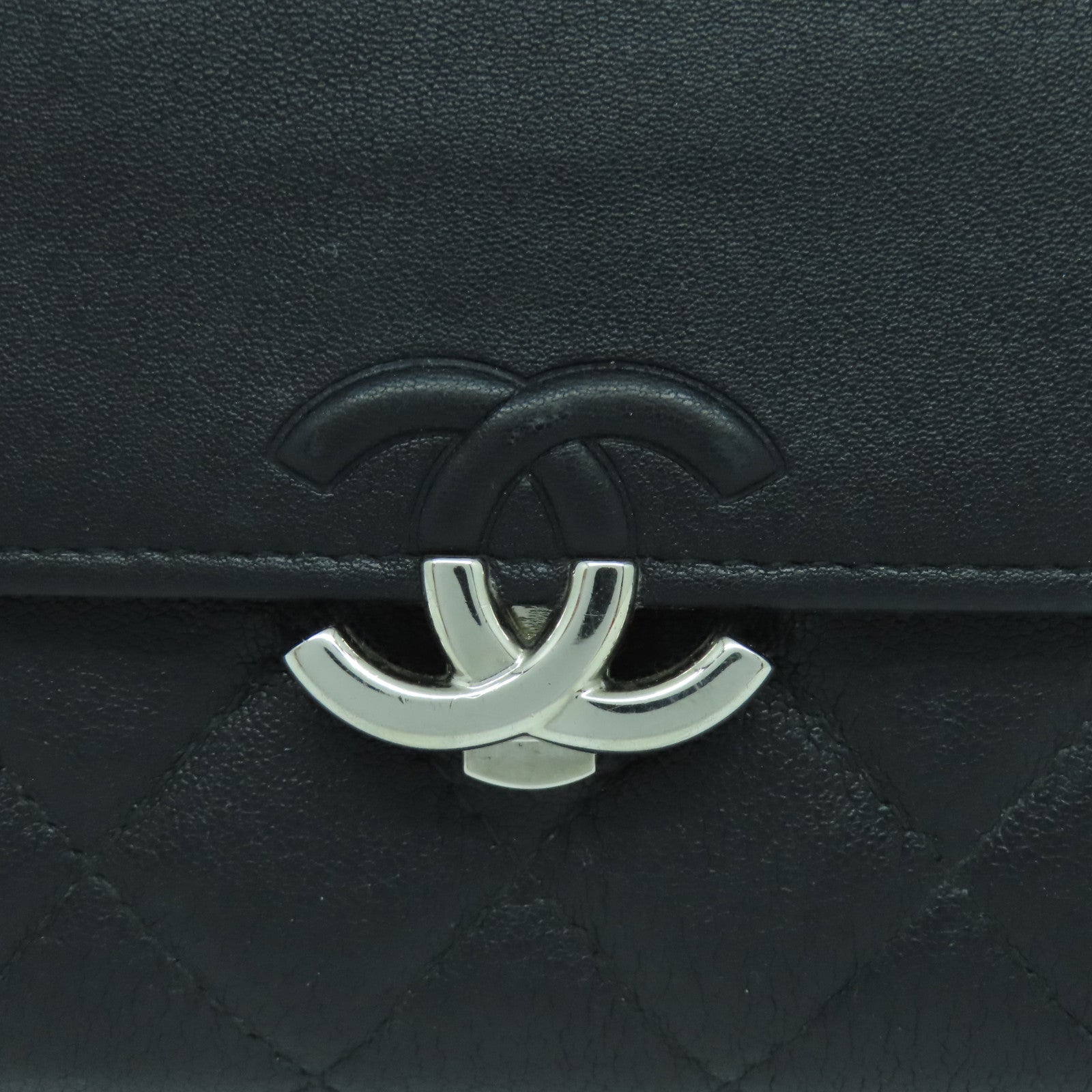 CHANEL 菱格牛皮皮革Wallet銀扣長錢包黑色