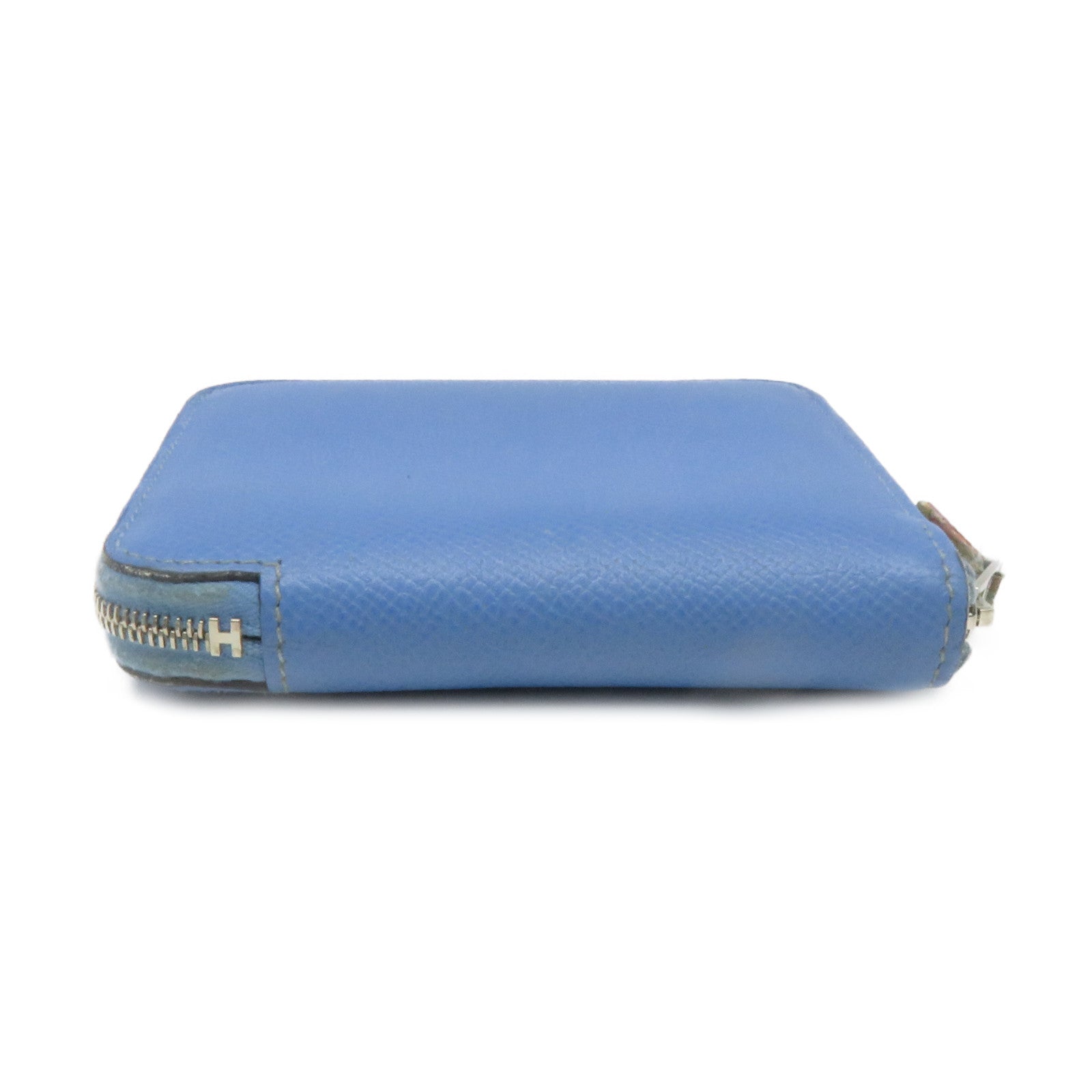 HERMES Epsom皮革Silk'in Compact Wallet银扣短钱包Blue Paradice蓝色